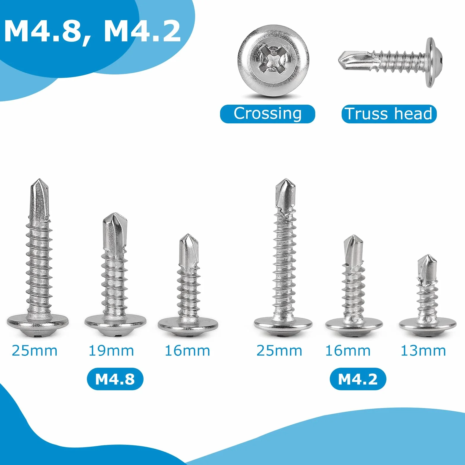 300 sztuk wkrętów do blachy, M4,2 x 25 mm, ze stali nierdzewnej, płaskie, wkręty z łbem wpuszczanym, z bitami, Phillips, śruby do wiertarki, do drewna, plastiku i blachy, samogwintujące, 300