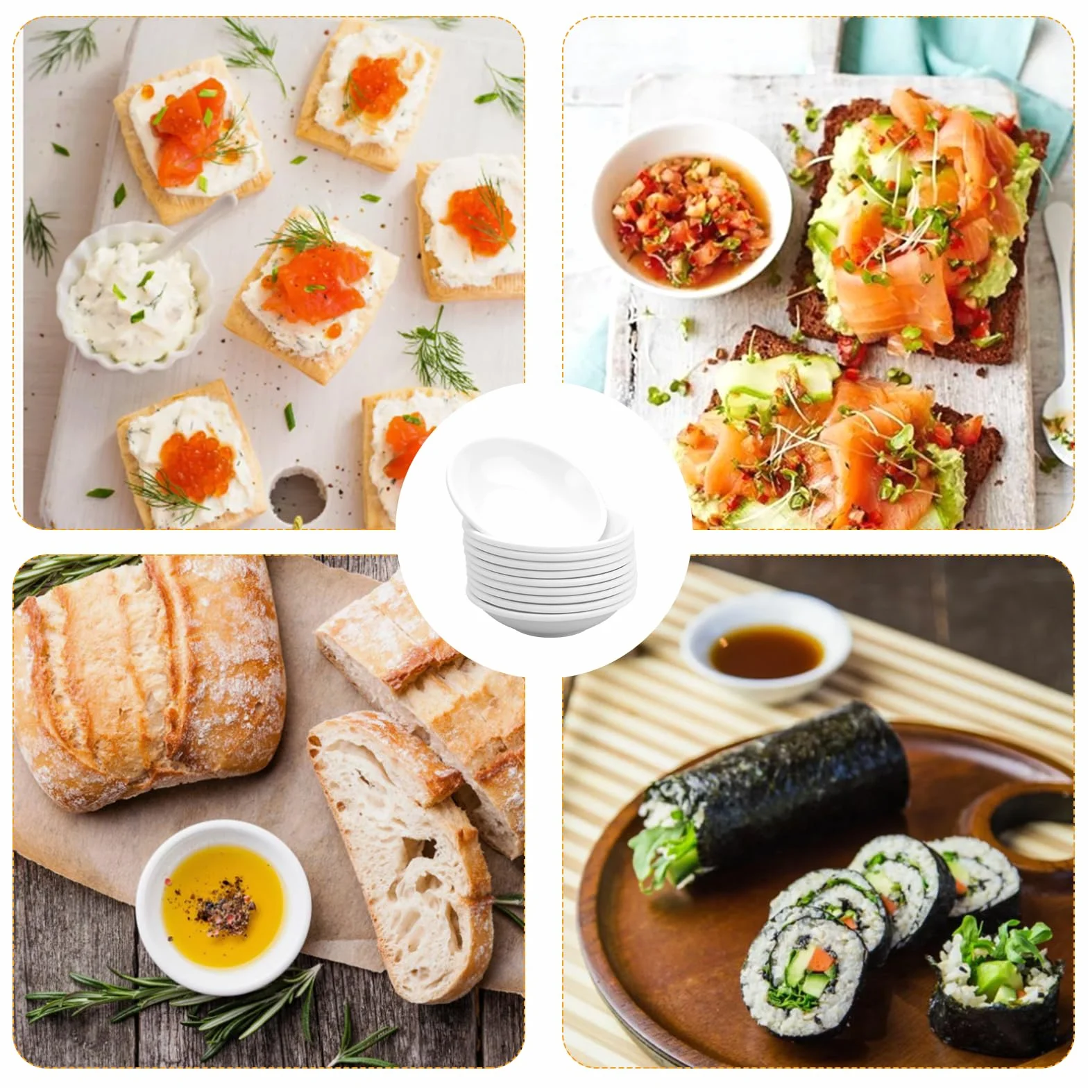 10 szt. mini okrągłych misek 9 x 2,6 cm, miski na tapas i sosy, sos Dish Tray, kubki na desery, miski do zanurzania, małe miski na sos, miska z dipem, przekąski, sos sojowy, ketchup