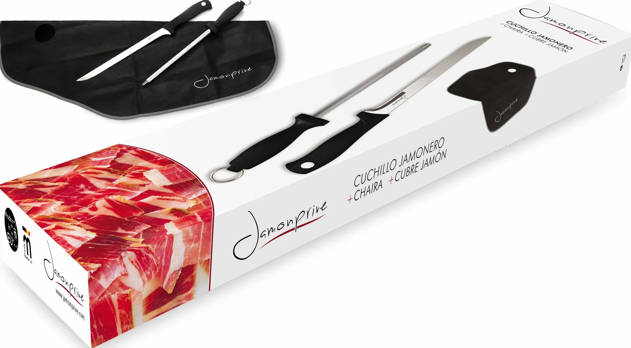 Nóż do Krojenia Szynki z Ostrzałką Stalową i Osłoną na Szynkę – Profesjonalny Zestaw do Krojenia Hiszpańskiej Szynki Serrano i Włoskiej Szynki Prosciutto