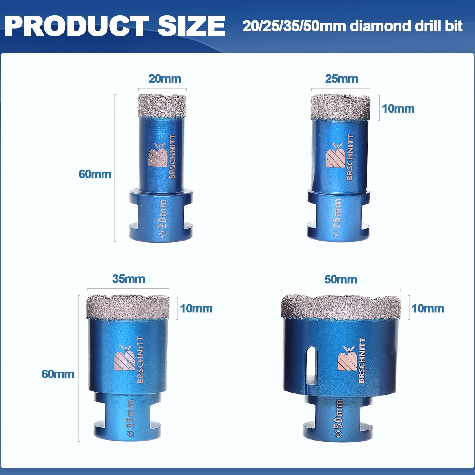 Zestaw wierteł diamentowych - 20 25 35 50 mm diamentowa otwornica, do płytek porcelanowych, marmuru, granitu z gwintem M14
