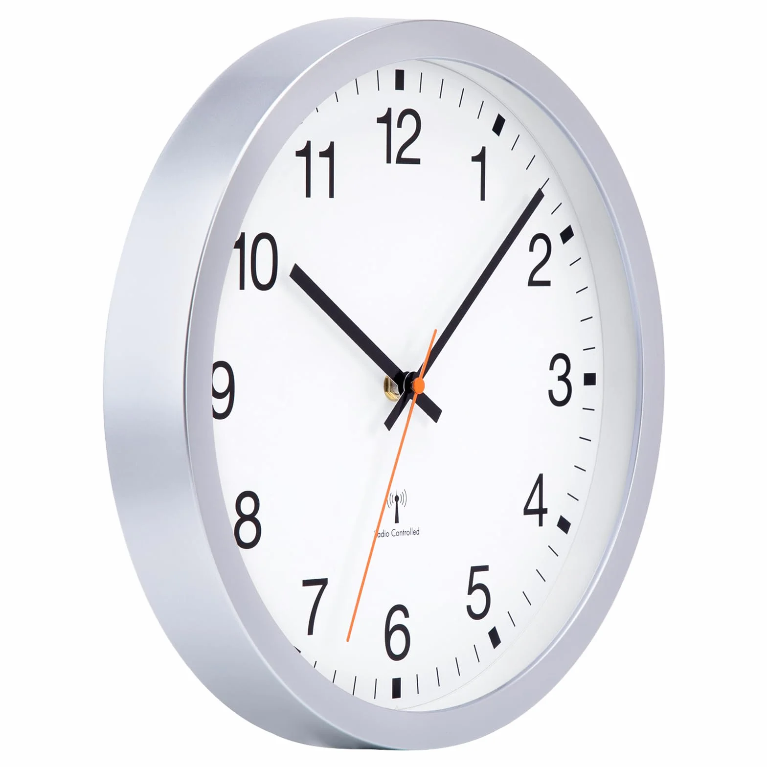 VIVILINEN Cichy sterowany radiowy zegar ścienny 30 cm nowoczesny design srebrny