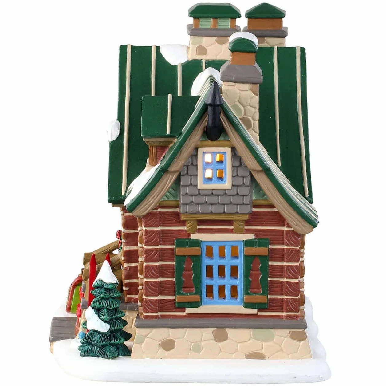 Lemax 95474 - Pine Peak Retreat - Nowość 2019 - Porcelanowe domy ze sceną wewnętrzną - Christmas Village - podświetlany i zasilany bateriami