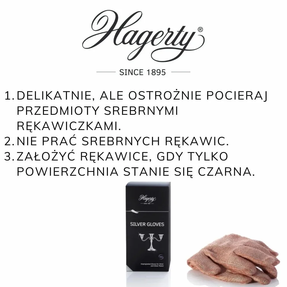 Hagerty Silver Gloves Rękawiczki do czyszczenia srebra z ochroną przed nalotem 1 para I Impregnowane rękawiczki do polerowania z bawełny I Praktyczne rękawiczki do srebra do czyszczenia srebra