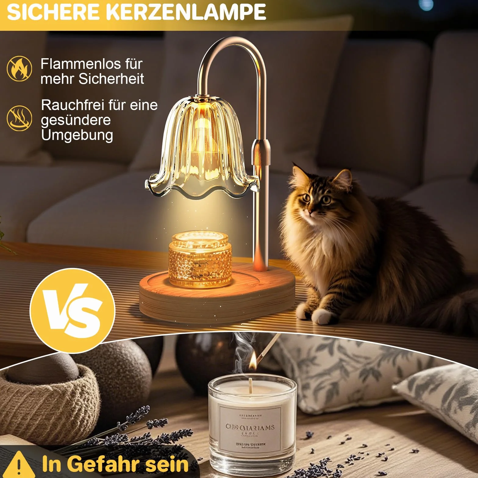 Philorn Podgrzewacz do świec Lampa ze ściemniaczem, timerem i 2 żarówkami, Flower Candle Lamp z regulacją wysokości, Elektryczne światło do podgrzewania świec dla pojemników woskowych, Prezenty