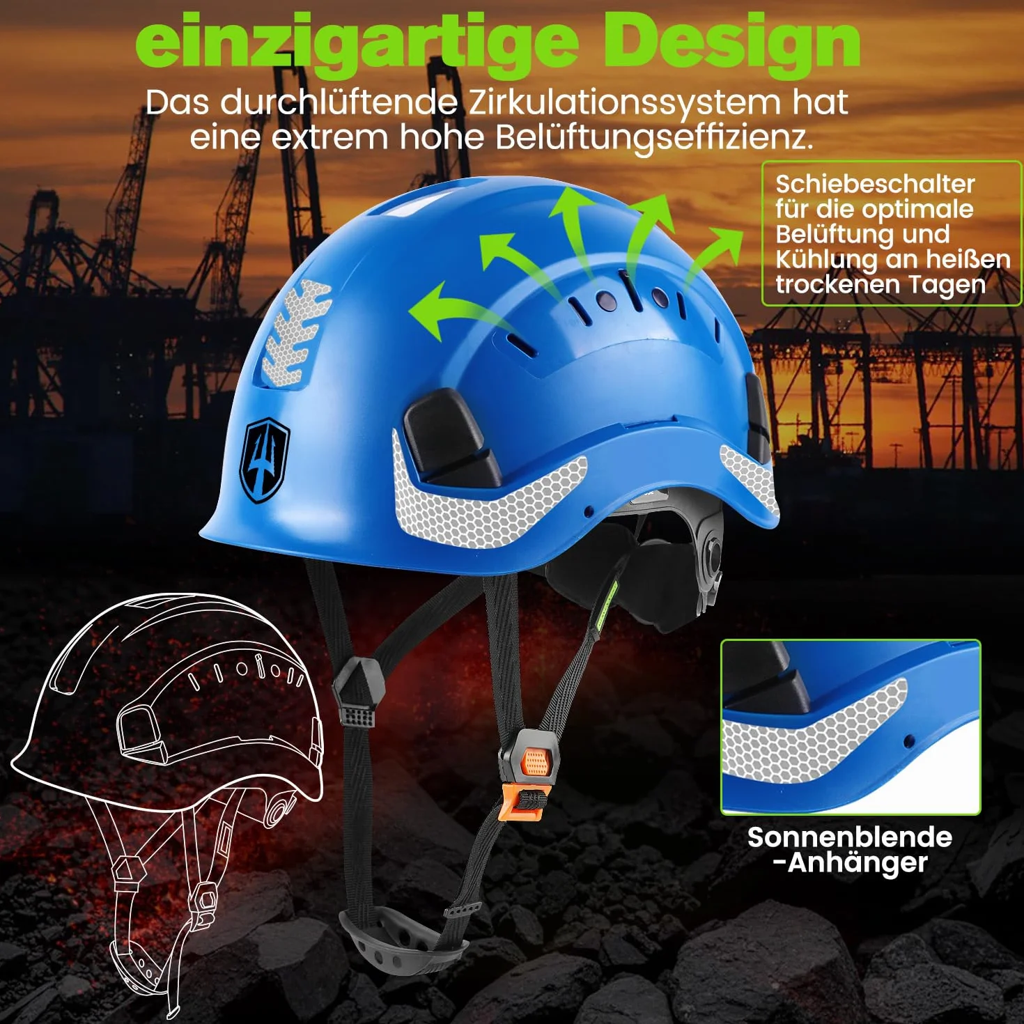 GREEN DEVIL EN397 & EN166 kask ochronny z certyfikatem przemysłowym z przyciemnianym + przezroczystym wizjerem | kask ochronny z podwójnym wizjerem do budownictwa, rzemiosła i przemysłu | wentylowany