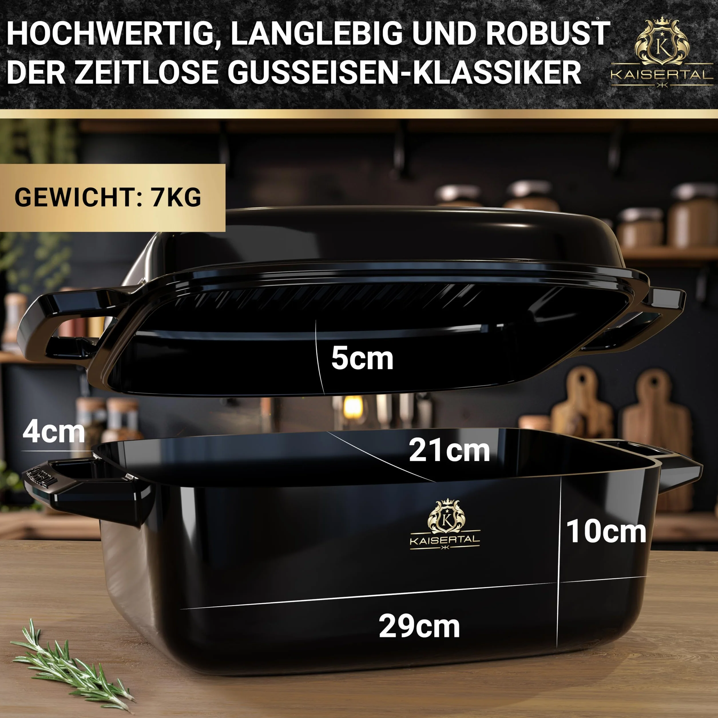 KAISERTAL 28 cm emaliowane żeliwo garnek do pieczenia – 6 l żeliwny garnek owalny nadaje się do piekarnika – 7 kg brytfanna z pokrywką indukcyjna – garnek do duszenia z pokrywką
