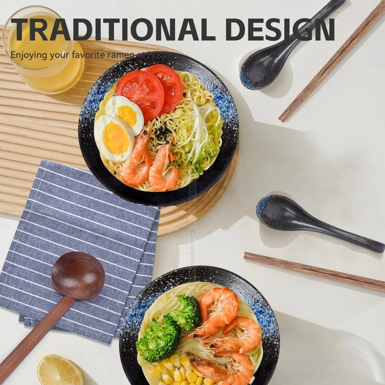 Miska Ramen,Ceramiczny Zestaw Misek Rameno, 2 X 1000ML Ceramiczna Miska do Ramenu,Japońska Miska do Ramenu do Makaronu, Tradycyjny Azjatycki Zestaw Naczyń do Udon, Makaronu, Pho, Soba