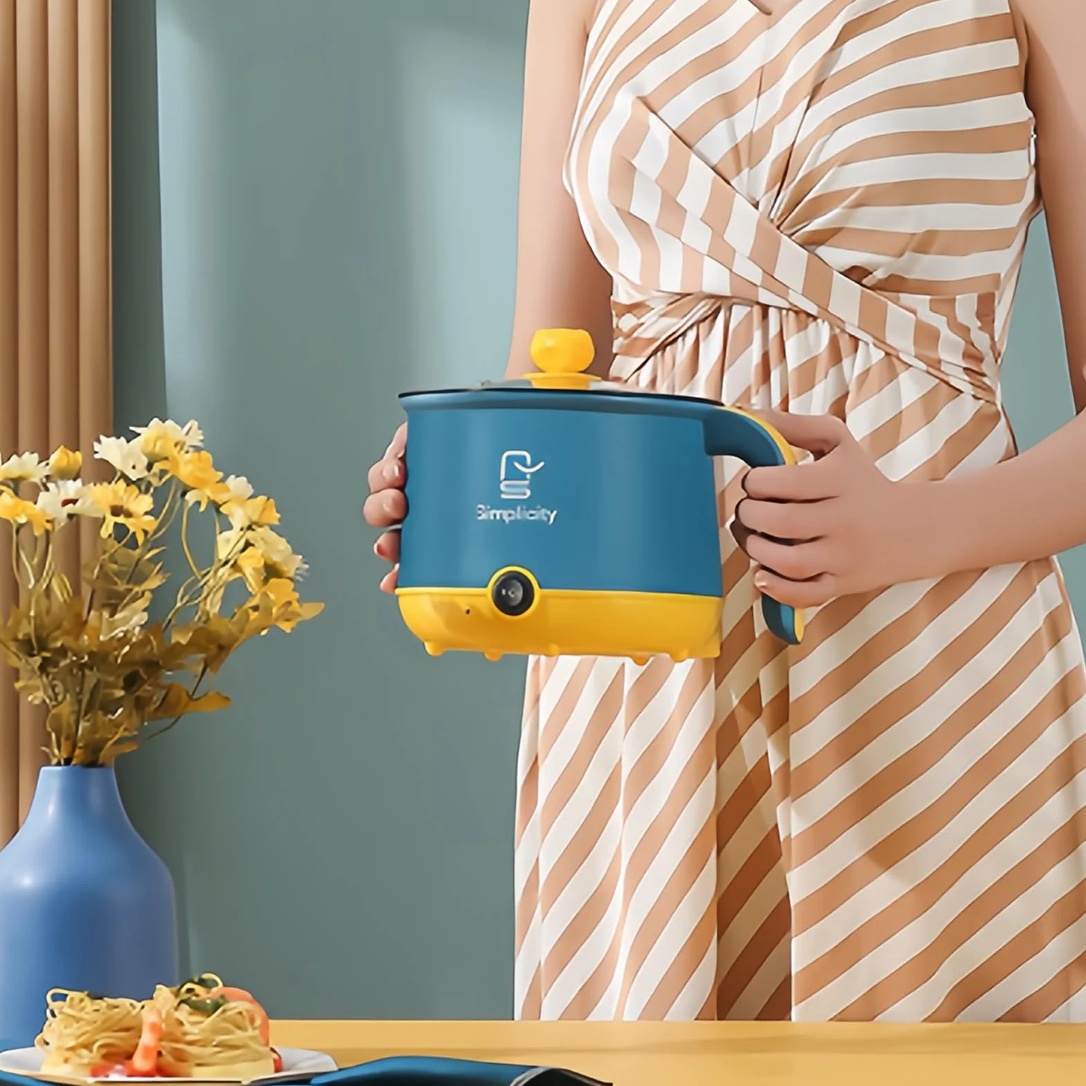 Elektryczny hot pot z parowarem, elektryczny garnek 1,8 l, przenośny, nieprzywierający, szybkowar, przenośny garnek nieprzywierający, do domu, biura, akademika