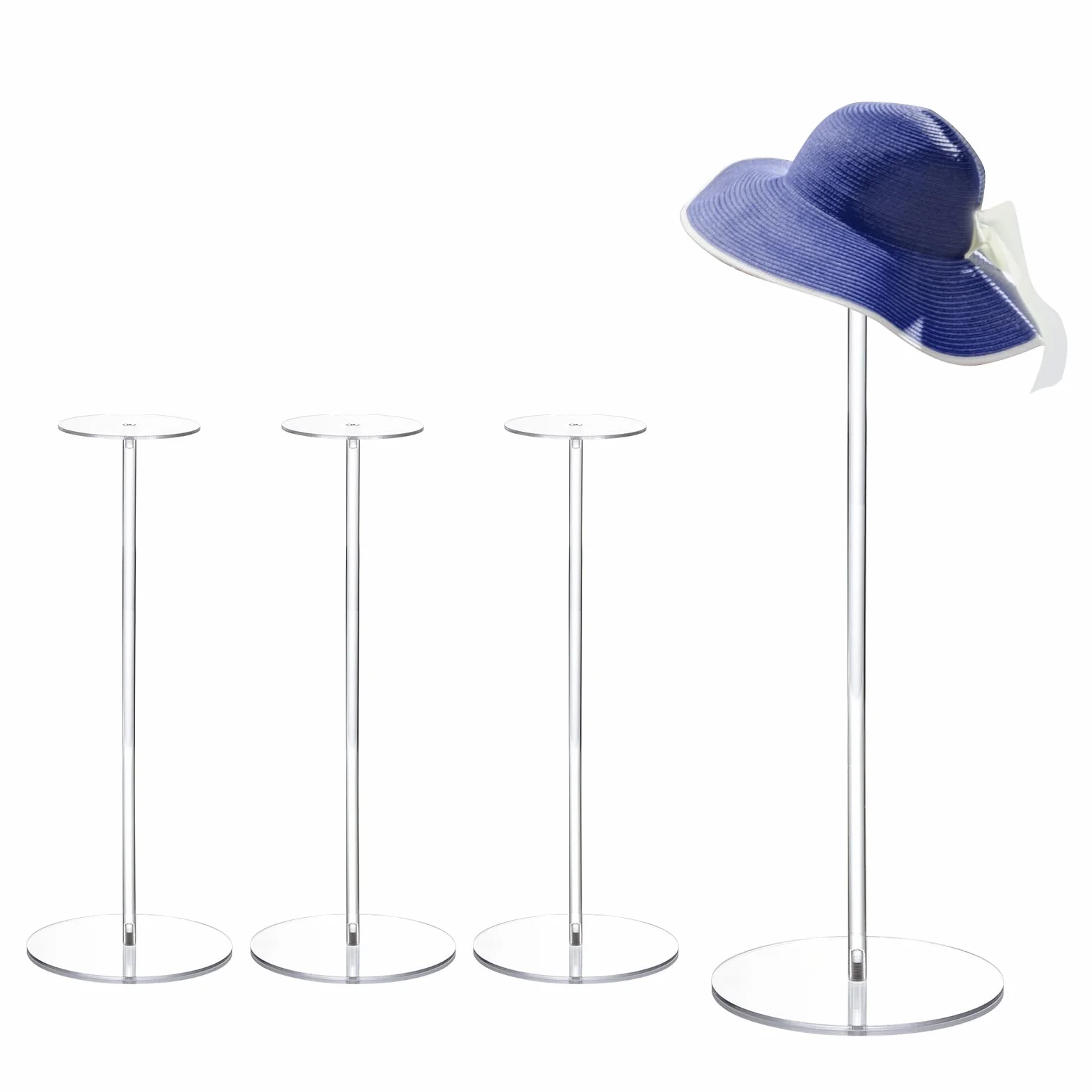 QUARKZMAN Akrylowy stojak na kapelusz 4 szt. 13,8 "Kapelusz i peruka Półka Okrągły Stojak na biżuterię Baseball Beret Fedora, Kapelusz kowbojski - przezroczysty