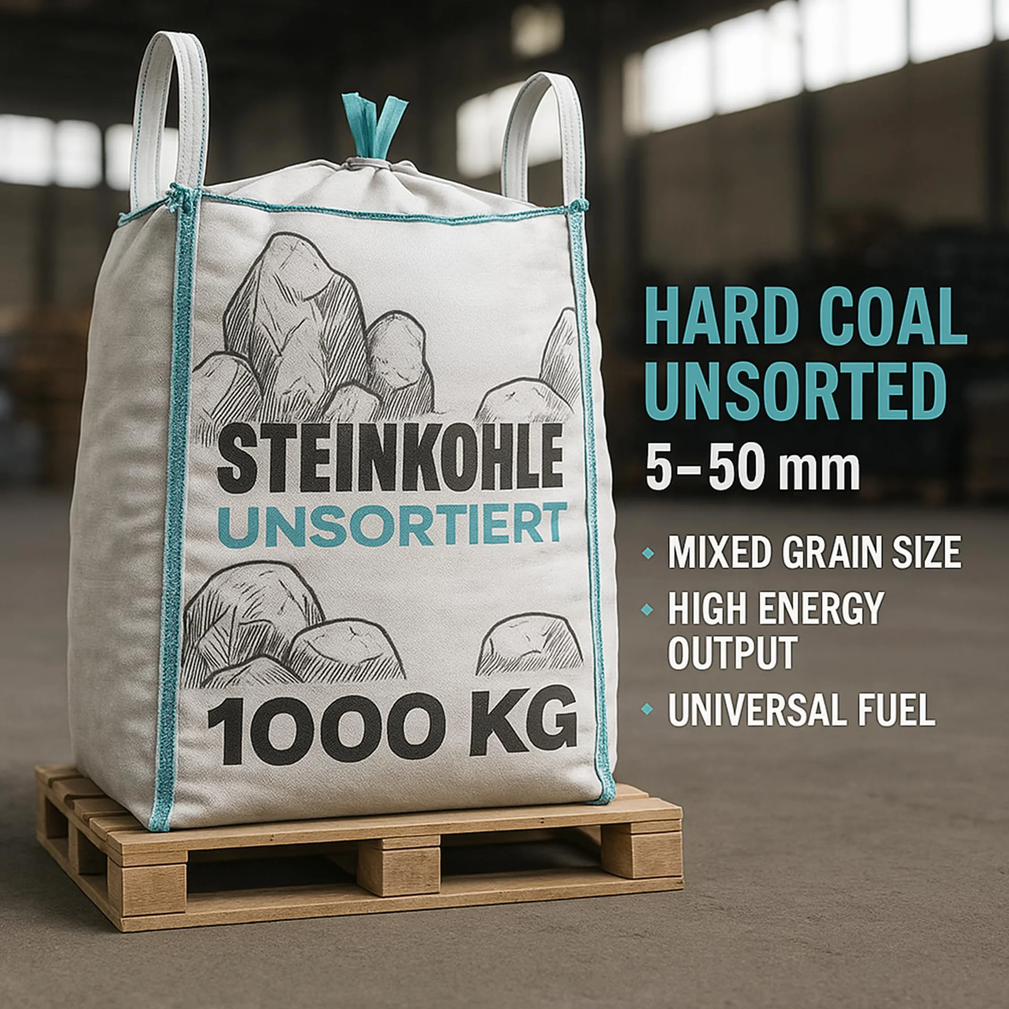 GiDeli Węgiel kamienny, 25 kg, do pieca i kominka, nieposortowany węgiel antracytowy 5-50 mm, wysoka wartość opałowa 24-26 MJ/kg, Big Bag węgiel opałowy do ogrzewania