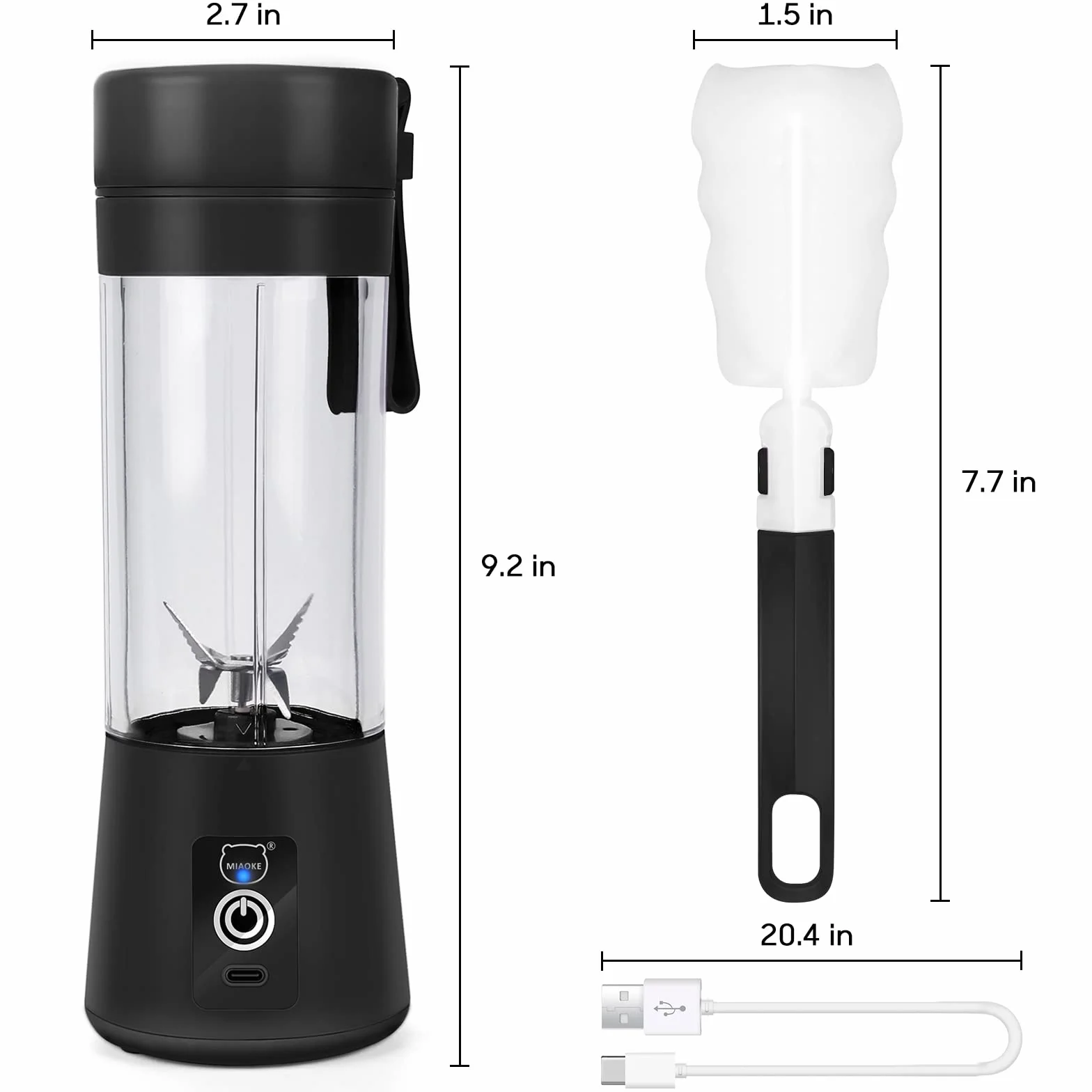 Przenośny mikser, osobisty mini mikser do soków z sześcioma ostrzami w 3D, ładowany przez USB, sokowirówka do domu/biura/na zewnątrz (czarny)