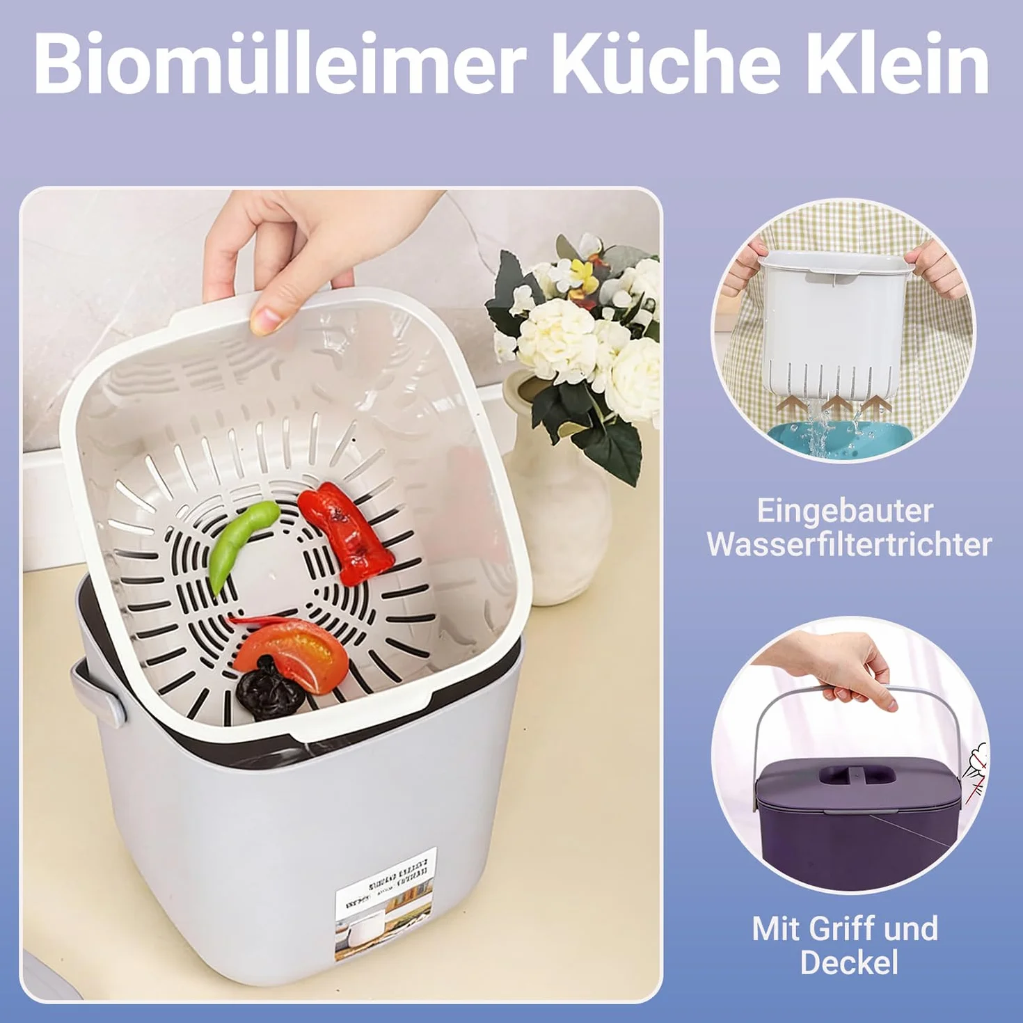 Biomülleimer Küche, 4L Komposteimer Küche (szary)