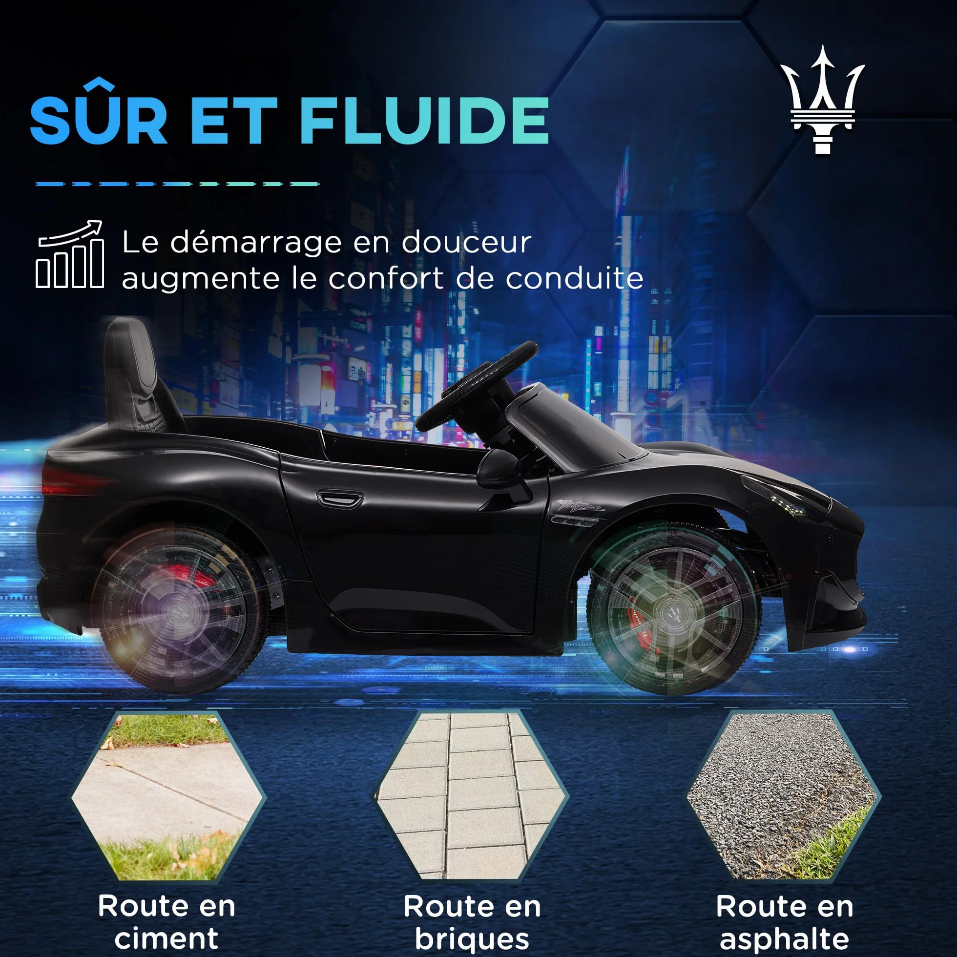 AIYAPLAY Maserati Gran Turismo Folgore, samochód elektryczny dla dzieci, 12 V, pilot zdalnego sterowania, reflektory LED, muzyka, klakson, MP3, samochód dla dzieci od 3 do 5 lat, czarny