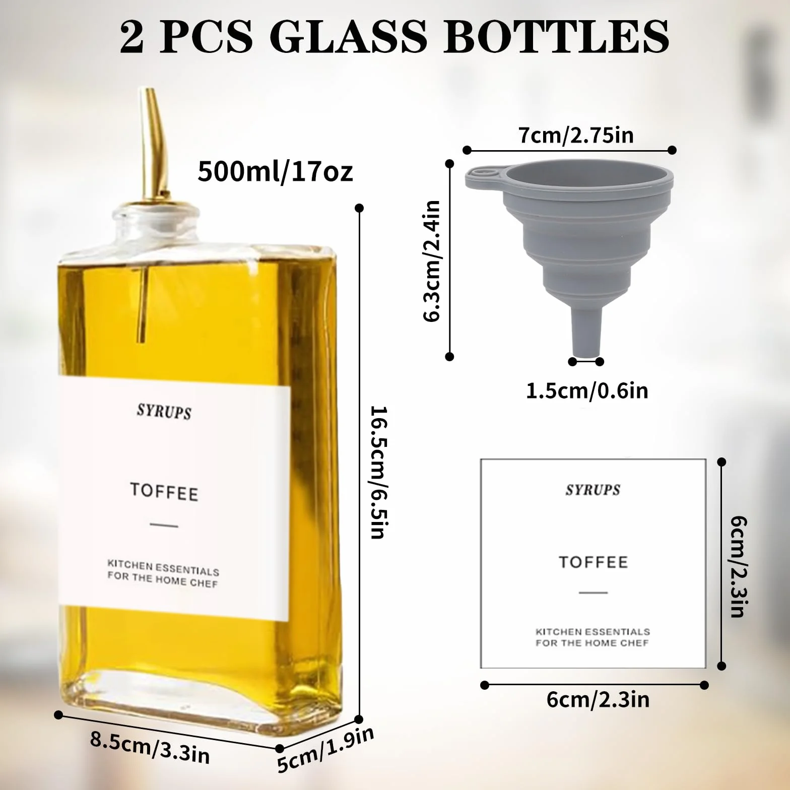 Zestaw butelek na ocet i olej, 2 x 500 ml dozownik oleju do napełniania z wylewką, szklana butelka na oliwę z oliwek, zestaw szklanych dozowników syropu do kawy, butelka na oliwę z oliwek