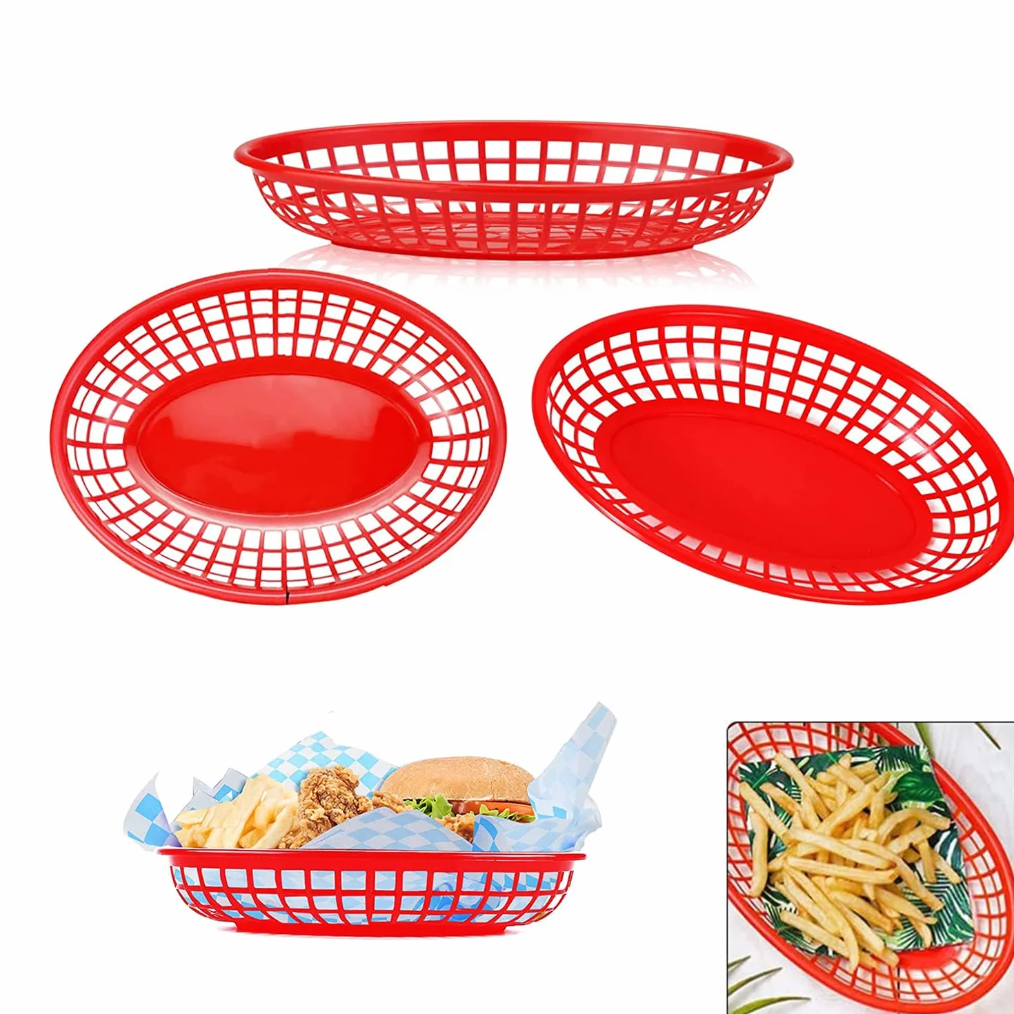 12 sztuk koszyków na pieczywo, owalne kosze na żywność, fast food, talerze na przekąski, francuskie frytki, kosz na chipsy, nadają się do hamburgerów, frytek i hot dogów