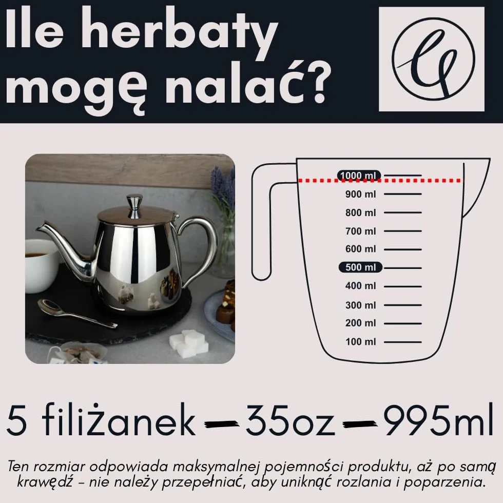 Café Olé Czajniczek 995 ml stal nierdzewna klasyczny z lustrzanym wykończeniem