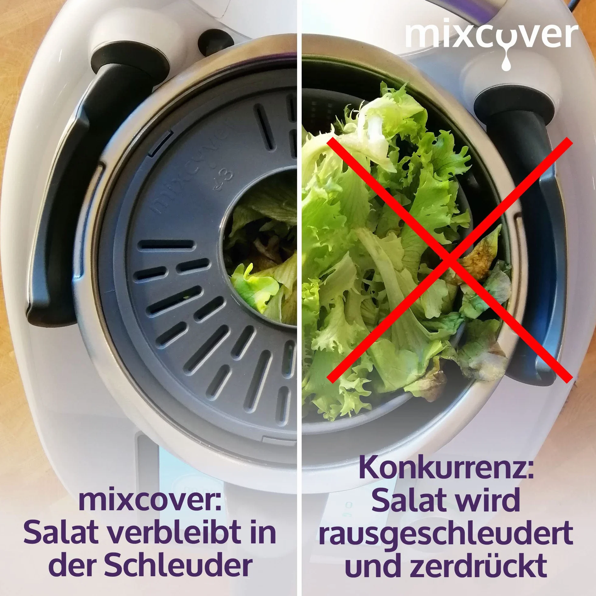 mixcover ulepszona wersja wirówki do sałat z e-bookiem z książeczką przepisów, kompatybilna z Thermomix TM7 TM6 TM5 – mycie i suszenie sałaty – suszarka do sałat - również do gotowania