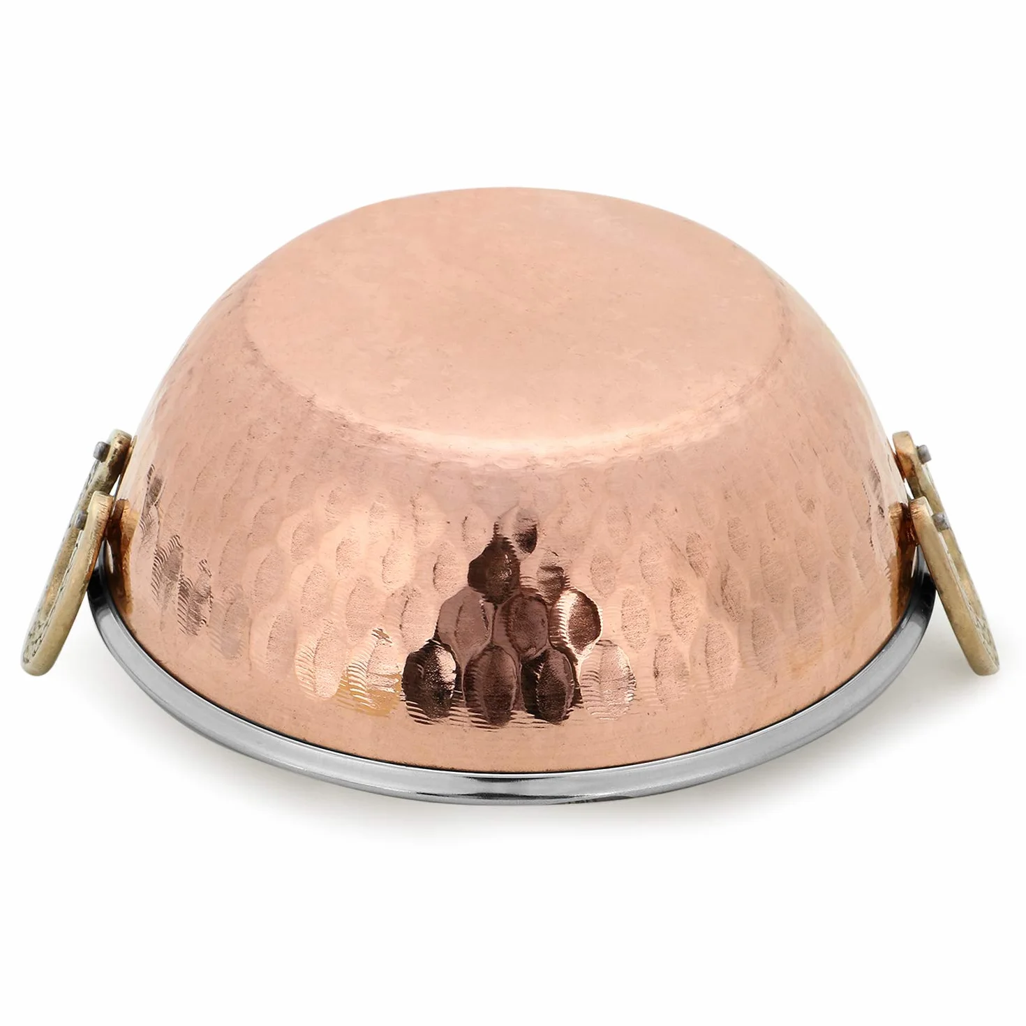 Zap Impex Indyjskie naczynie do serwowania, miedź i młotkowana stal nierdzewna Karahi do indyjskich potraw i curry, zestaw 2 sztuk, średnica 19 cm, srebro 8904295400458
