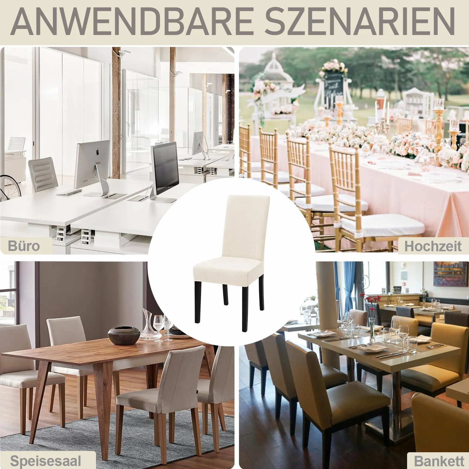 Alishomtll Pokrowce na krzesła, zestaw 4 sztuk, aksamitne, elastyczne, nadają się do prania, zdejmowane, do kuchni, restauracji, hotelu, bankietu, na wesele (beżowe, 4 sztuki)