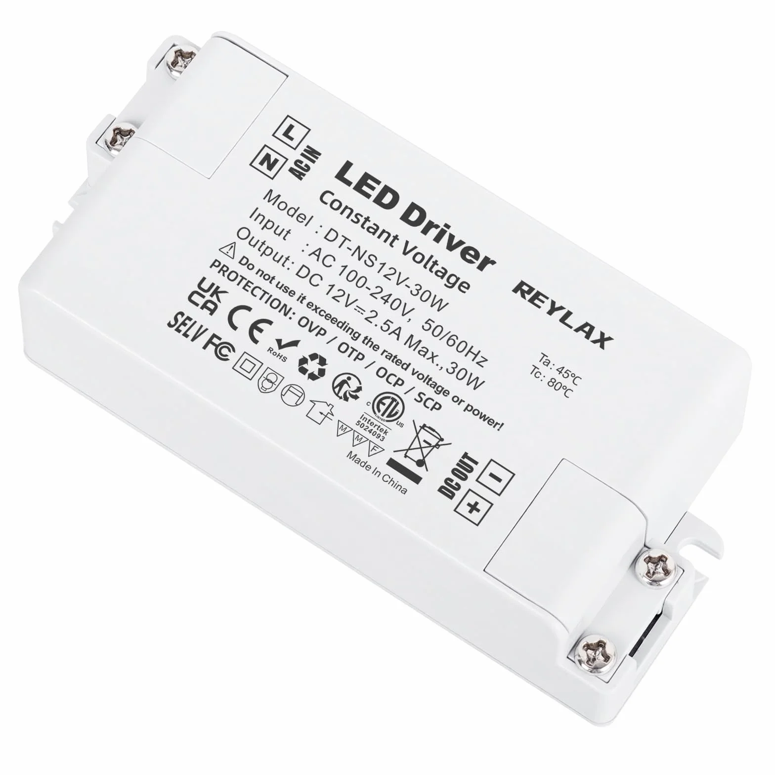 REYLAX Transformator 220 V do 12 V, zasilacz LED 30 W 2,5A, transformator AC na DC, sterownik LED niskiego napięcia, sterownik LED stałego napięcia, adapter do taśm LED 94 x 43 x 23 mm
