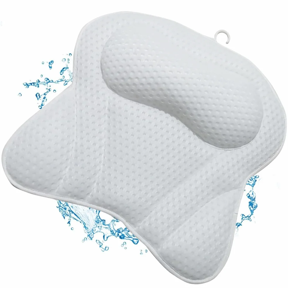 Poduszka do wanny z 6 przyssawkami ergonomiczna technologia oczek powietrza 4D biała