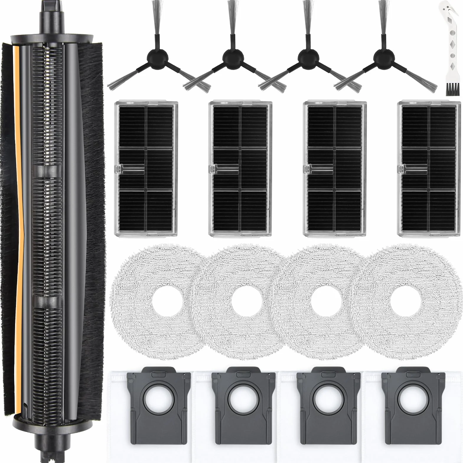 18-częściowy zestaw akcesoriów do Dreame L10s Pro Ultra Heat / L10s Ultra Gen 2 / X30 Ultral/Mova E30 Ultra robot odkurzający, 1 główna szczotka, 4 ściereczki do wycierania, 4 filtry, 4 worki do kurzu