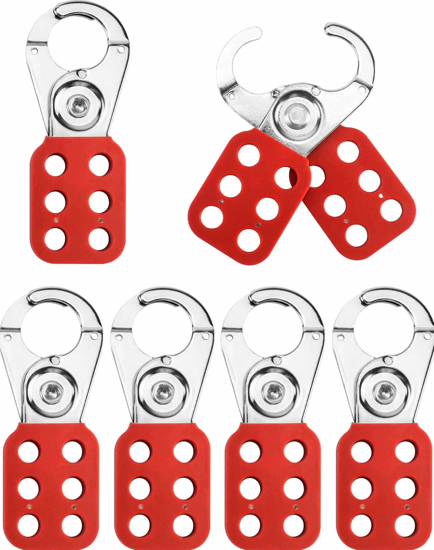 QWORK® Lock Out Tag Out Hasp, 6 Pack Tamper-Proof Stainless Steel Padlock Hasp with Extended Jaw, Red