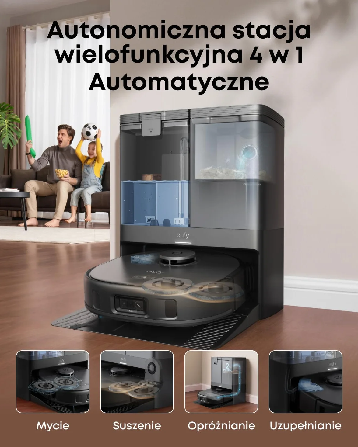 Robot odkurzający eufy X10 Pro Omni z systemem MopMaster 2.0 (8000 Pa), technologią inteligentnej nawigacji iPath, automatycznie opróżniającym się zbiornikiem na kurz o pojemności 2,5 l (Czarny)