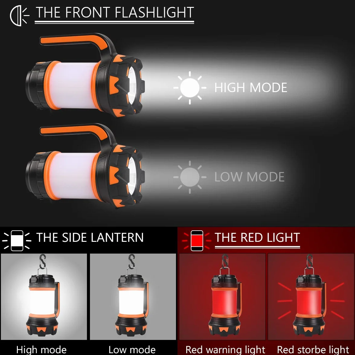 flintronic Latarnia kempingowa z możliwością ładowania, superjasna, 1000 lumenów, 6-trybowa latarka LED, oświetlenie namiotowe, wodoodporne światło awaryjne z powerbankiem 3600 mAh, do wędrówek
