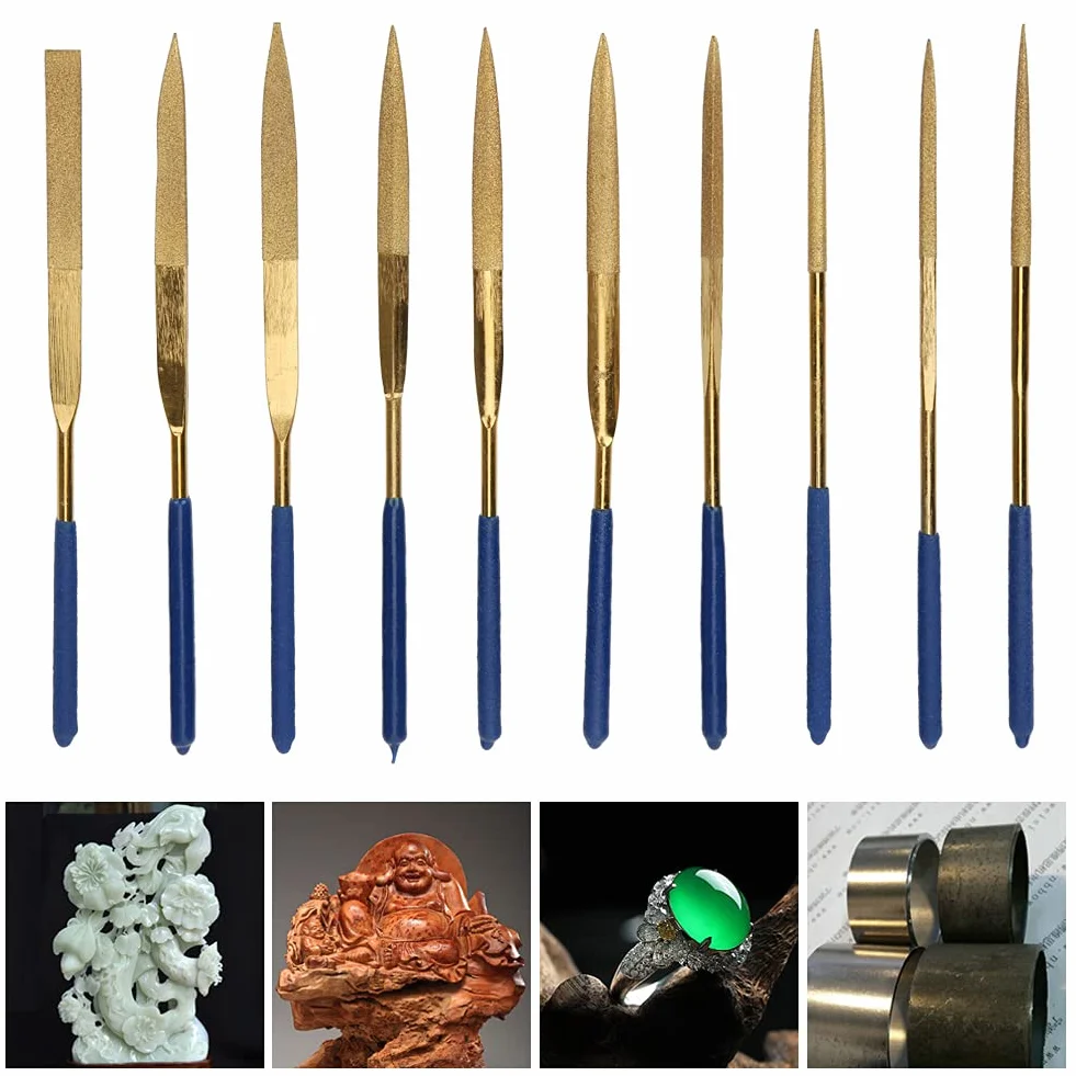 Pilnik Diamentowy, 10 Sztuk/Zestaw 4x160mm Pilnik Diamentowy, Mini Stal Pokryta Tytanem Pilnik środkowy grubość Diamentów Zestaw Pilników Igłowych do Uchwytów Pilników
