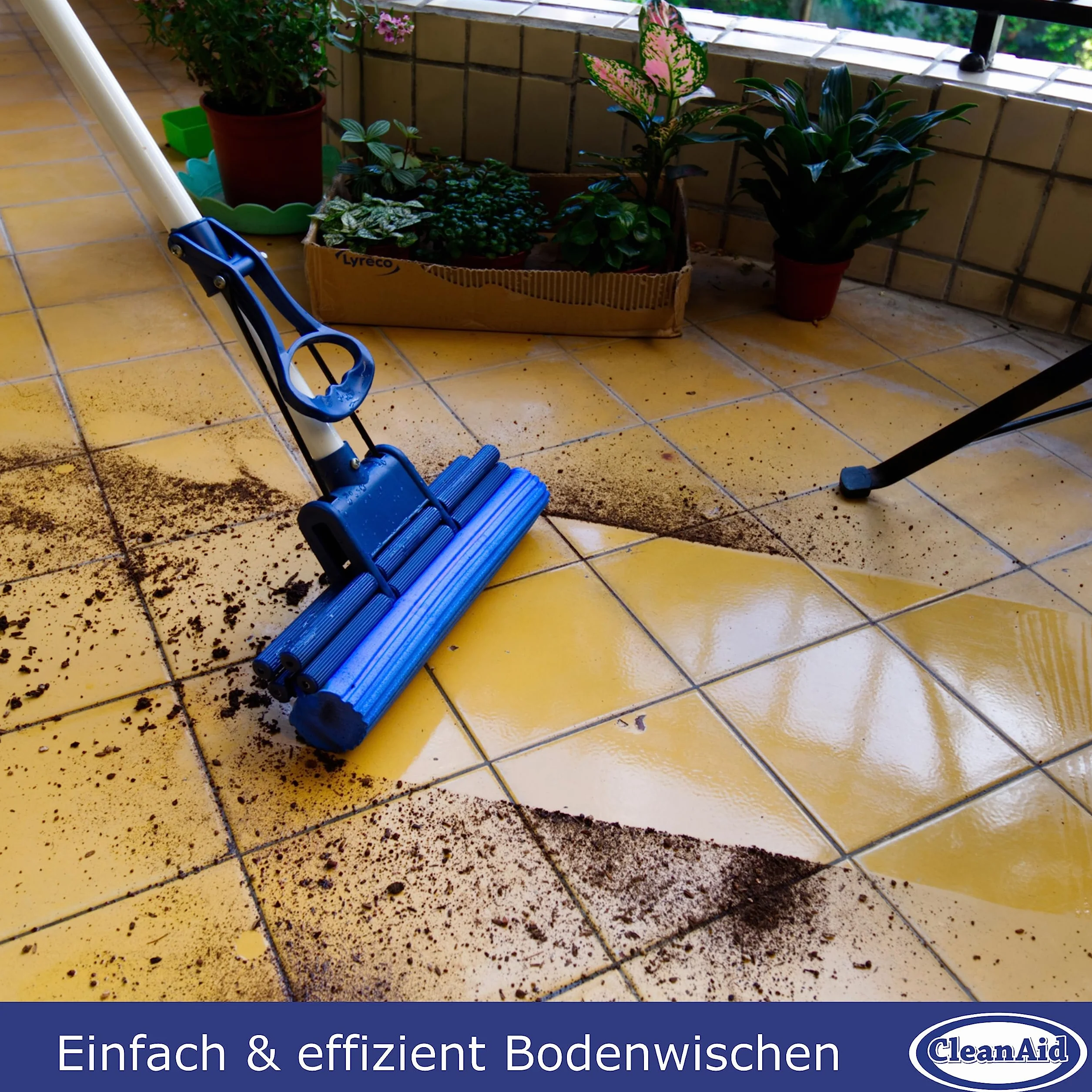 OneTouch Easy Mop Podłogowy - Mop z Gąbki do Podłóg z Teleskopową Rączką, Wbudowaną Wyciskarką i Wysoce Chłonną Gąbką PVA - Mop Gąbkowy do Czyszczenia Podłóg w Kuchni, Łazience i w Całym Domu