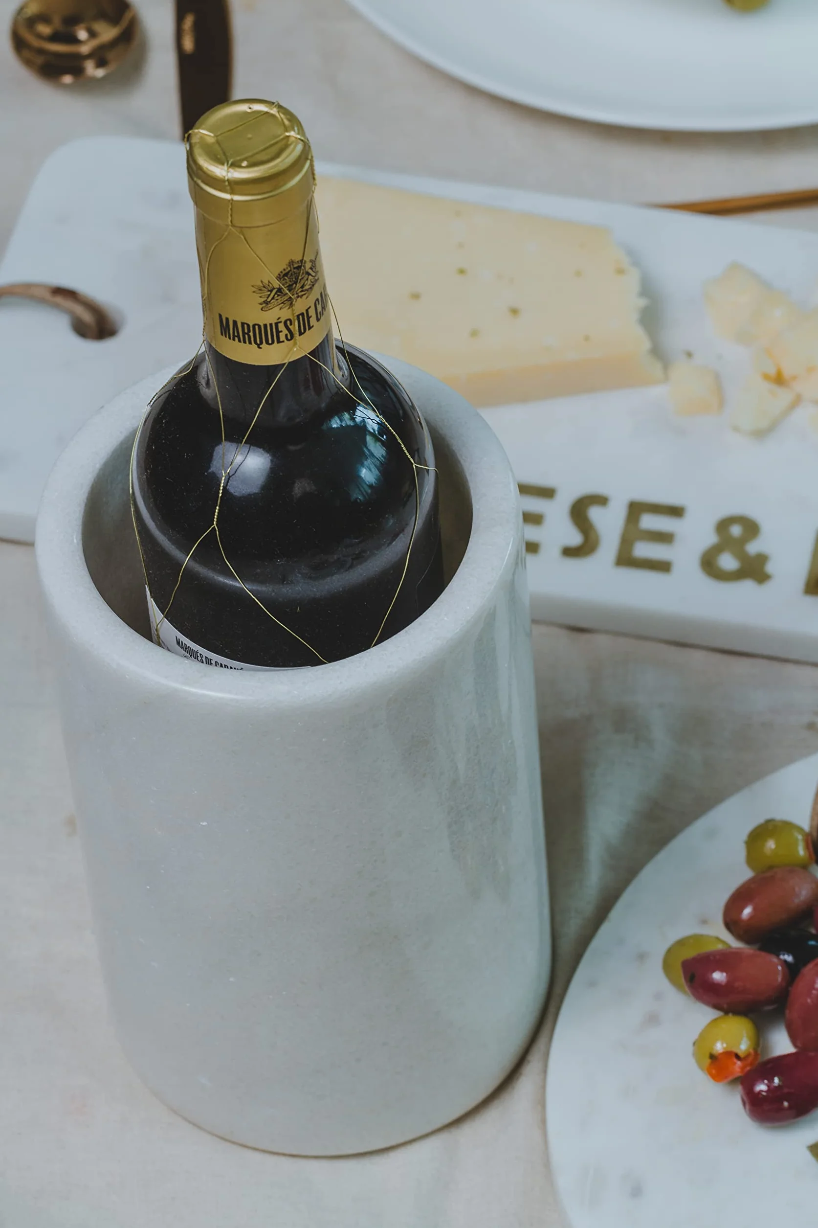 Artesà Marble Wine Cooler, wysokiej jakości uchwyt na napoje/butelki z naturalnego kamienia, chłodziarka do wina – biały