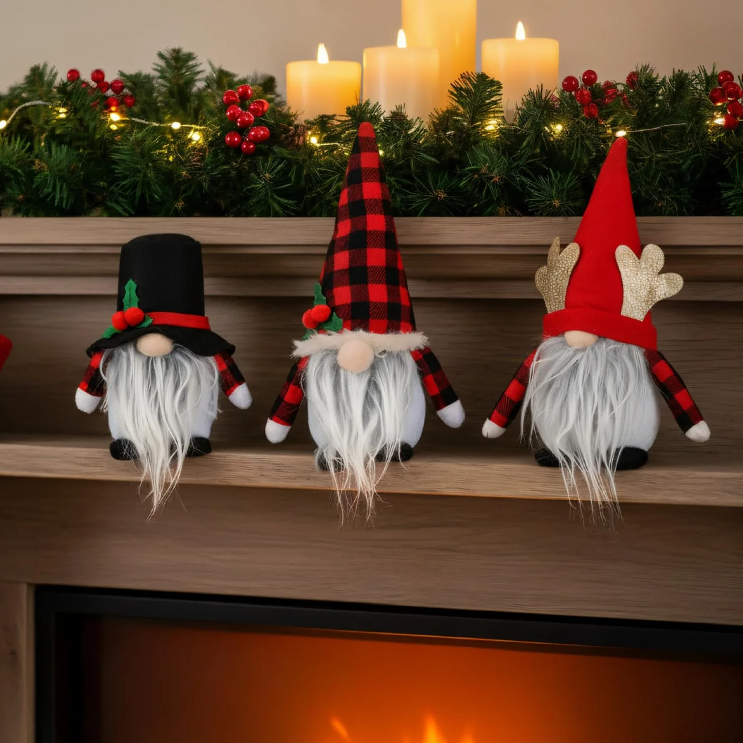 COM-FOUR® 12x Premium Christmas Gnomes Dekoracja świąteczna Zimowa figurka krasnala Czerwony/Czarny/Biały
