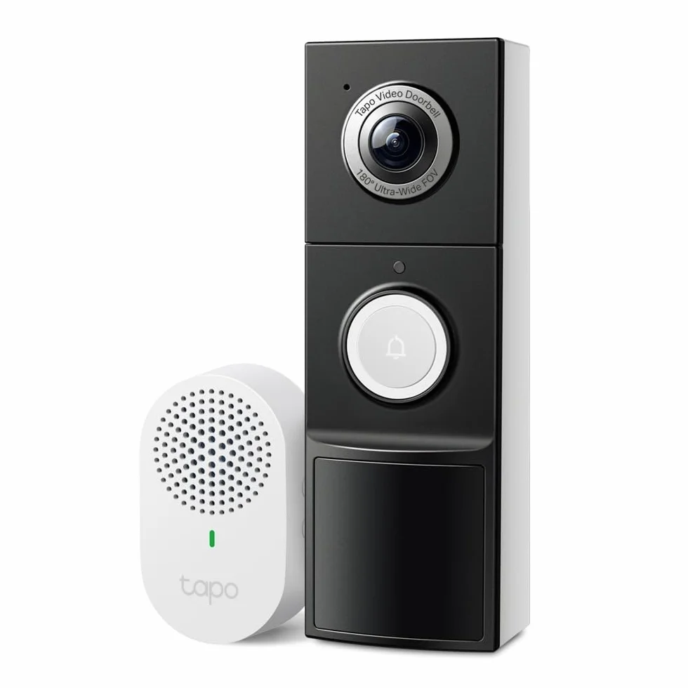 Tapo D235 2K 5MP kamera dzwonkowa bezprzewodowa 180°DFOV ultra-szeroki dzwonek wideo bezprzewodowy lub przewodowy, bateria 210 dni, dzwonek w zestawie, widok od stóp do głów IP66, wykrywanie AI bez