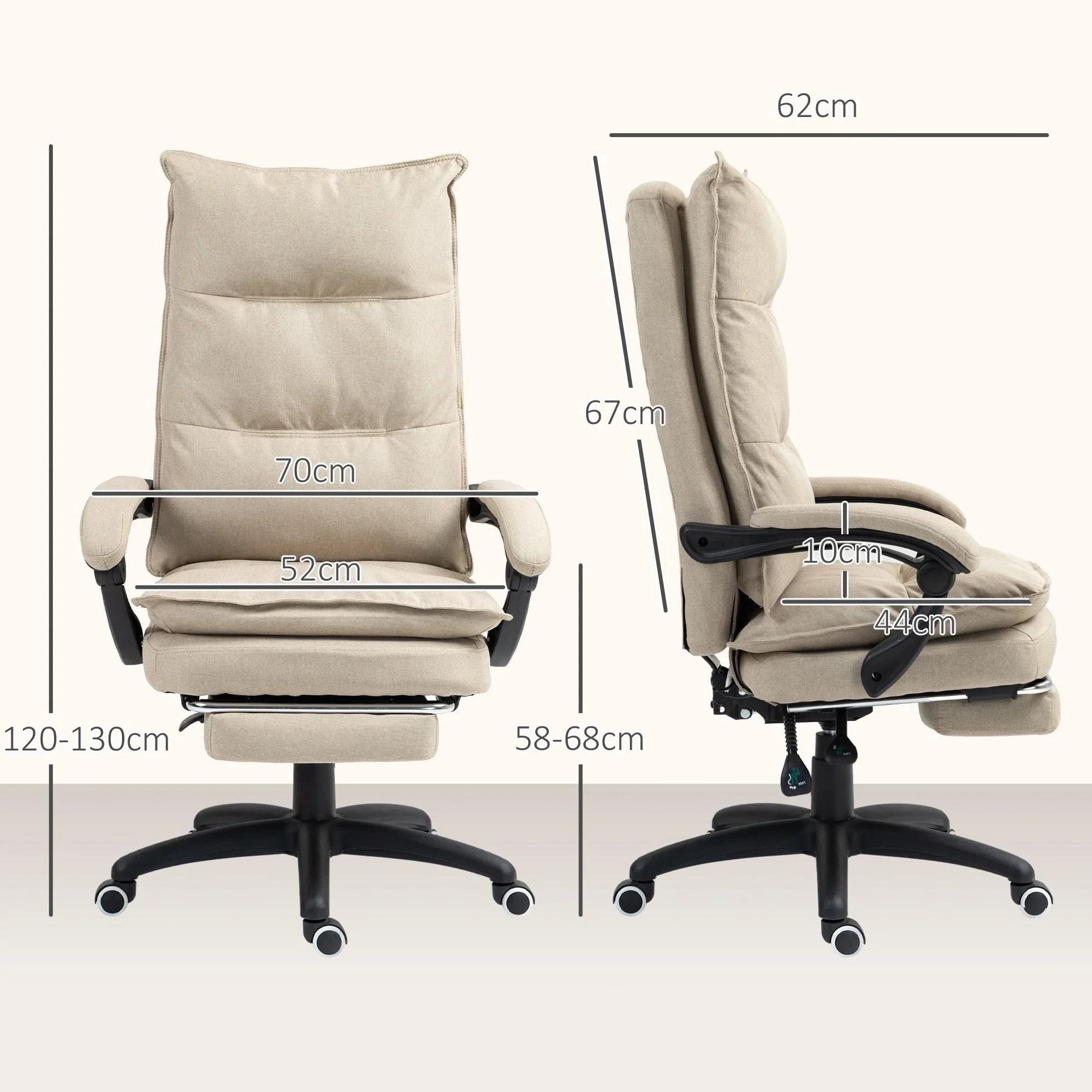 Vinsetto Fotel biurowy z funkcją masażu, krzesło biurowe, ergonomiczne krzesło z regulowaną wysokością, odchylane oparcie, zintegrowany podnóżek i kablowy pilot zdalnego sterowania, obracany o 360°