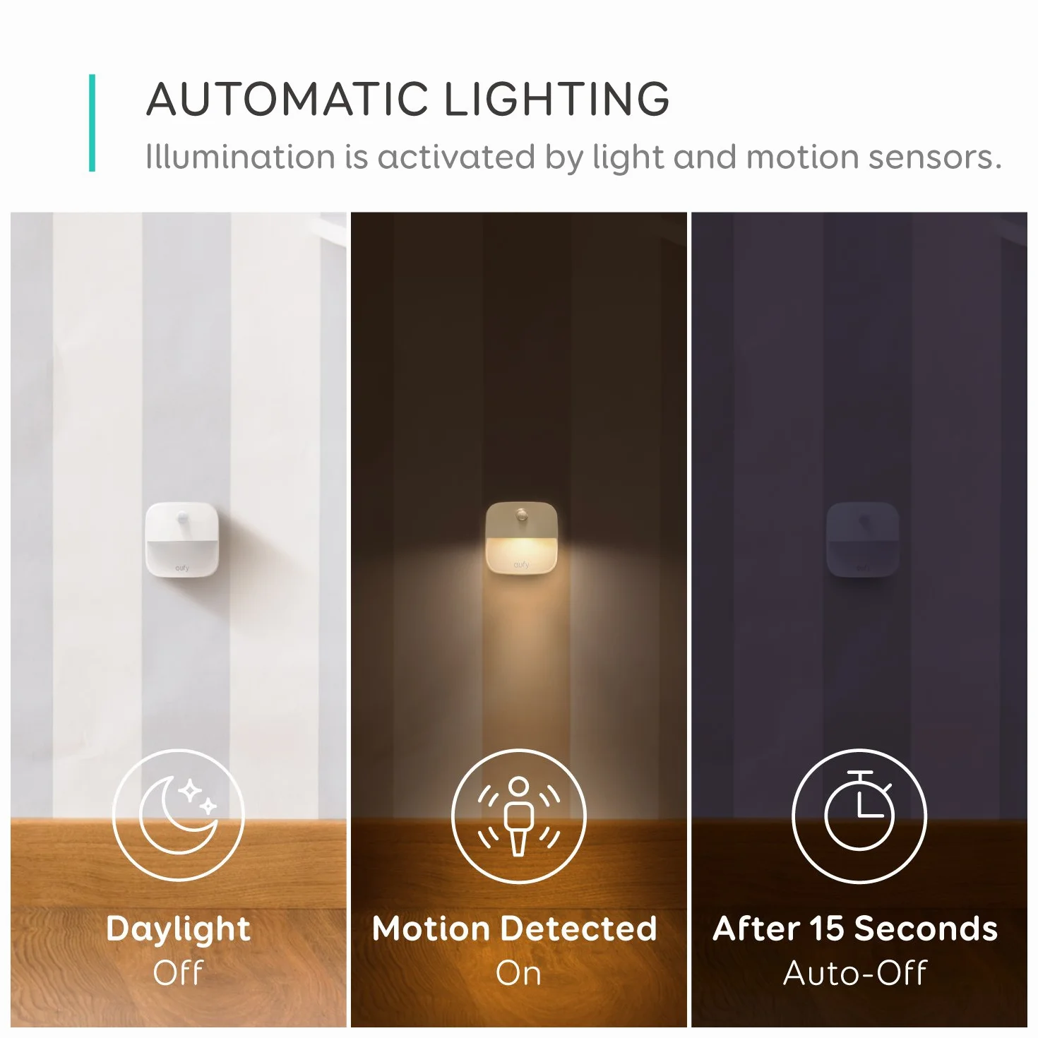 eufy Lumi 3-packs zestawy lampek nocnych LED z czujnikiem ruchu, ciepłe białe światło, automatyczne włączanie/wyłączanie, samoprzylepna lampka do szafy do pokoju dziecięcego, sypialni, energooszczędne
