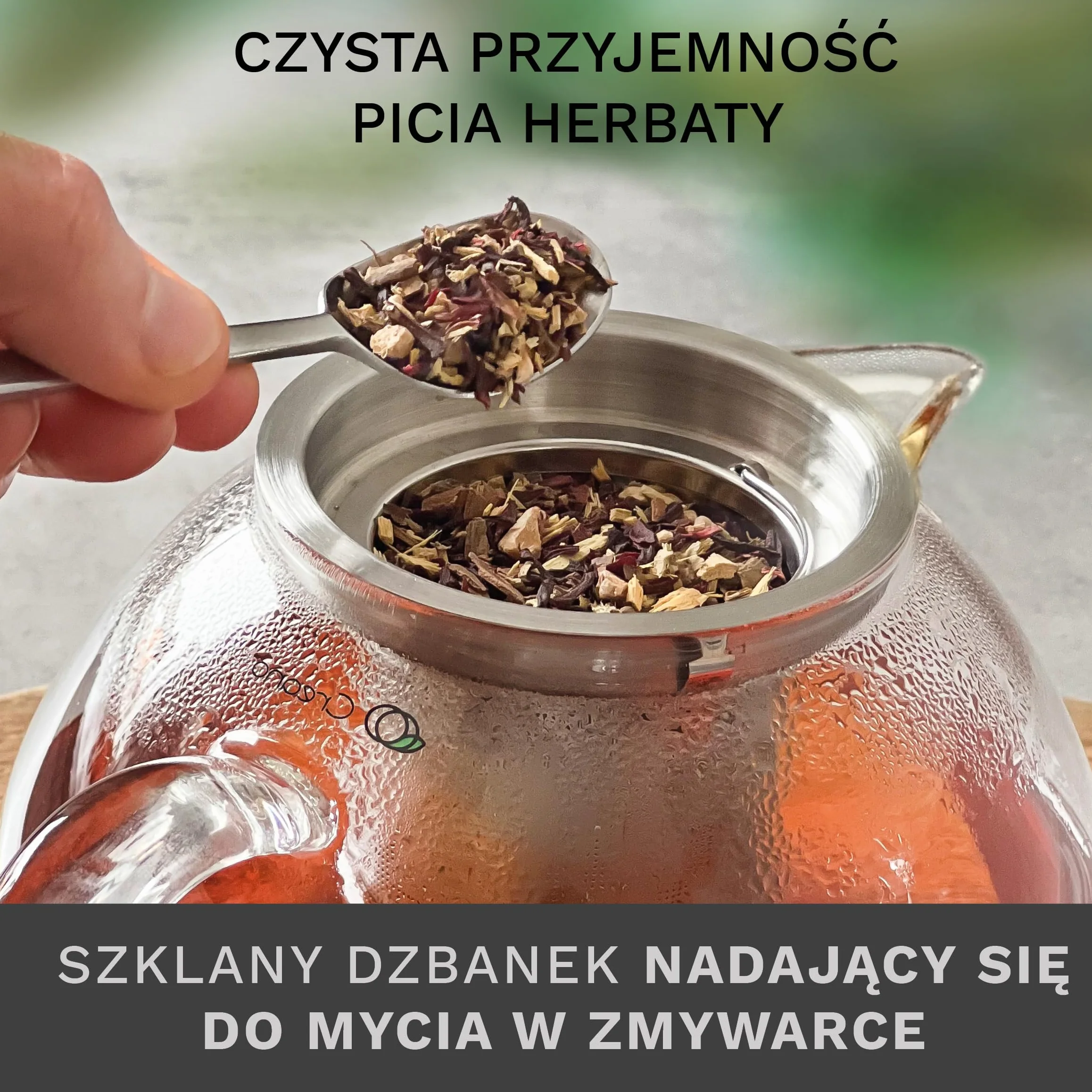 Creano czajniczek szklany 1,3l, 3-częściowy szklany czajniczek z wbudowanym durszlakiem ze stali nierdzewnej i szklaną pokrywką, idealny do przygotowywania luźnych herbat, zapobiegających kapaniu,