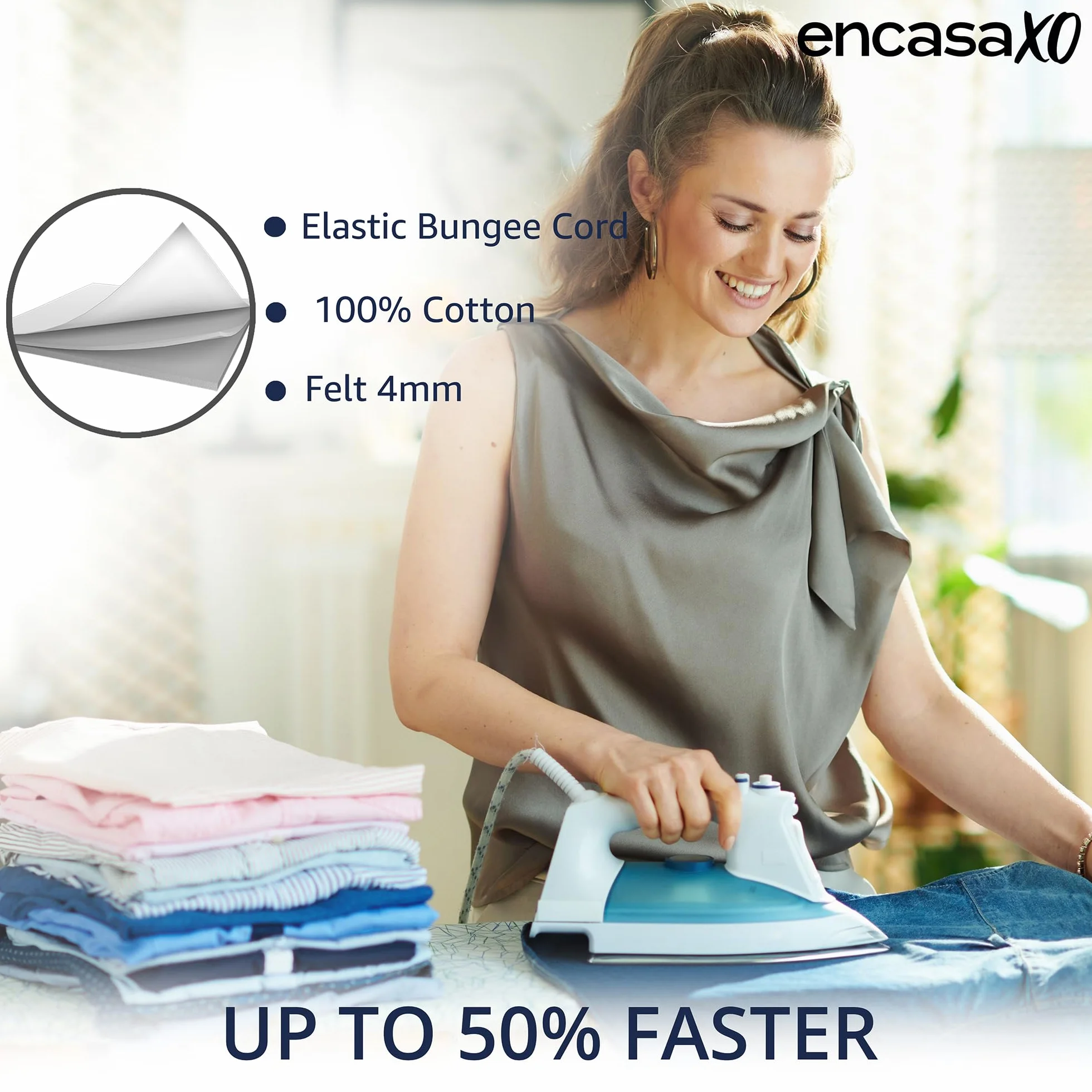 Encasa Homes pokrowiec na stół do prasowania filc 4 mm beżowy elastyczny 125 x 39 cm