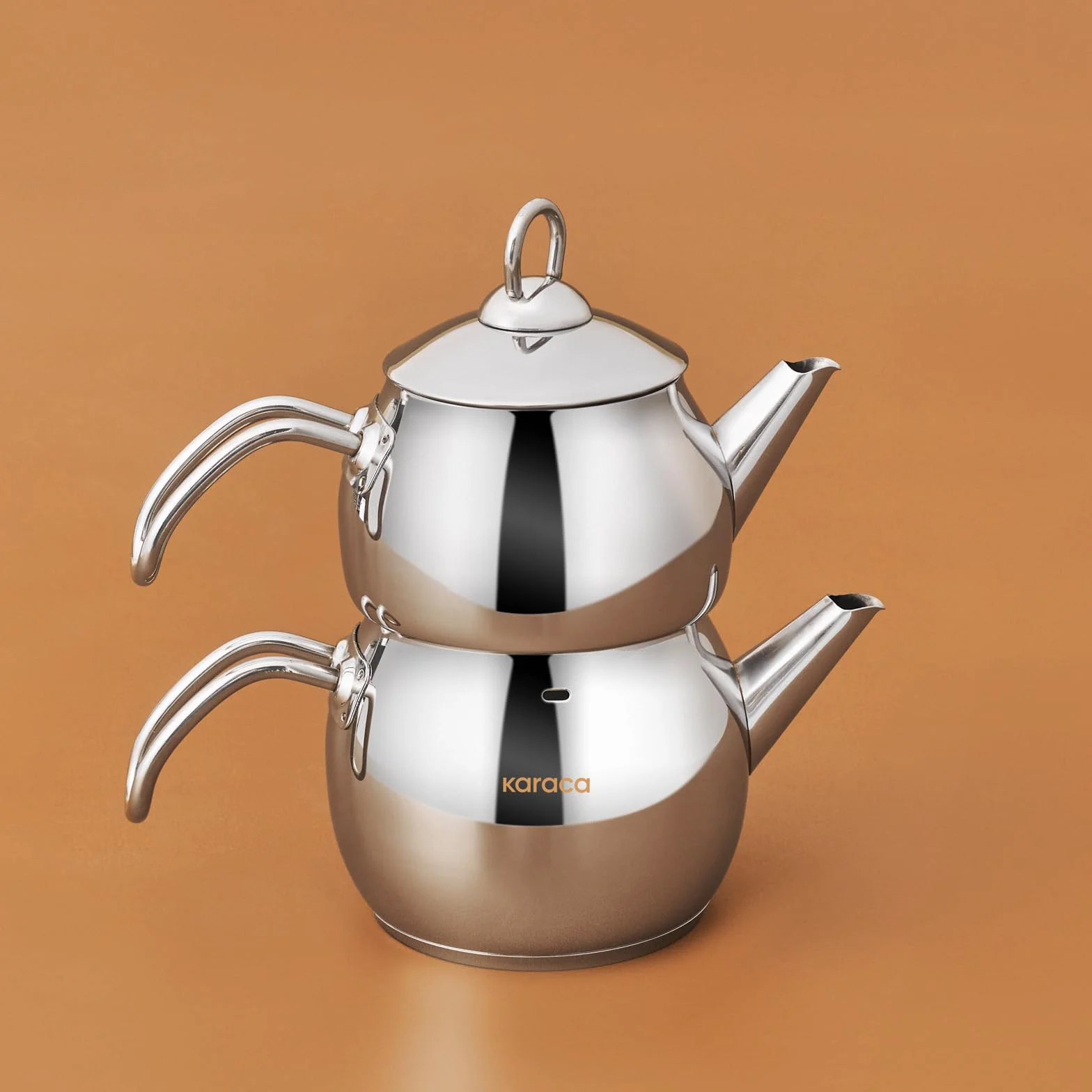 Karaca Adelya Mini zestaw czajniczek do herbaty, metalowy czajniczek, 0,65 l + pokrywka czajnika, 1,1 l, turecki zaparzacz do herbaty, stal nierdzewna, indukcyjny, nadaje się do mycia w zmywarce,