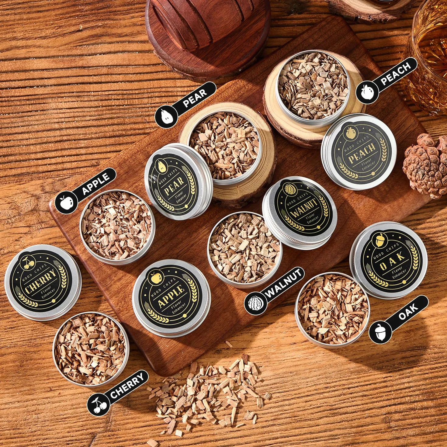 Zestaw do wędzarni whisky z latarką, 6 smaków, 2 szklanki, 2 foremki do lodów, zaparczacz do koktajli, staromodny zestaw do wędzania napojów, prezenty urodzinowe dla mężczyzn, taty