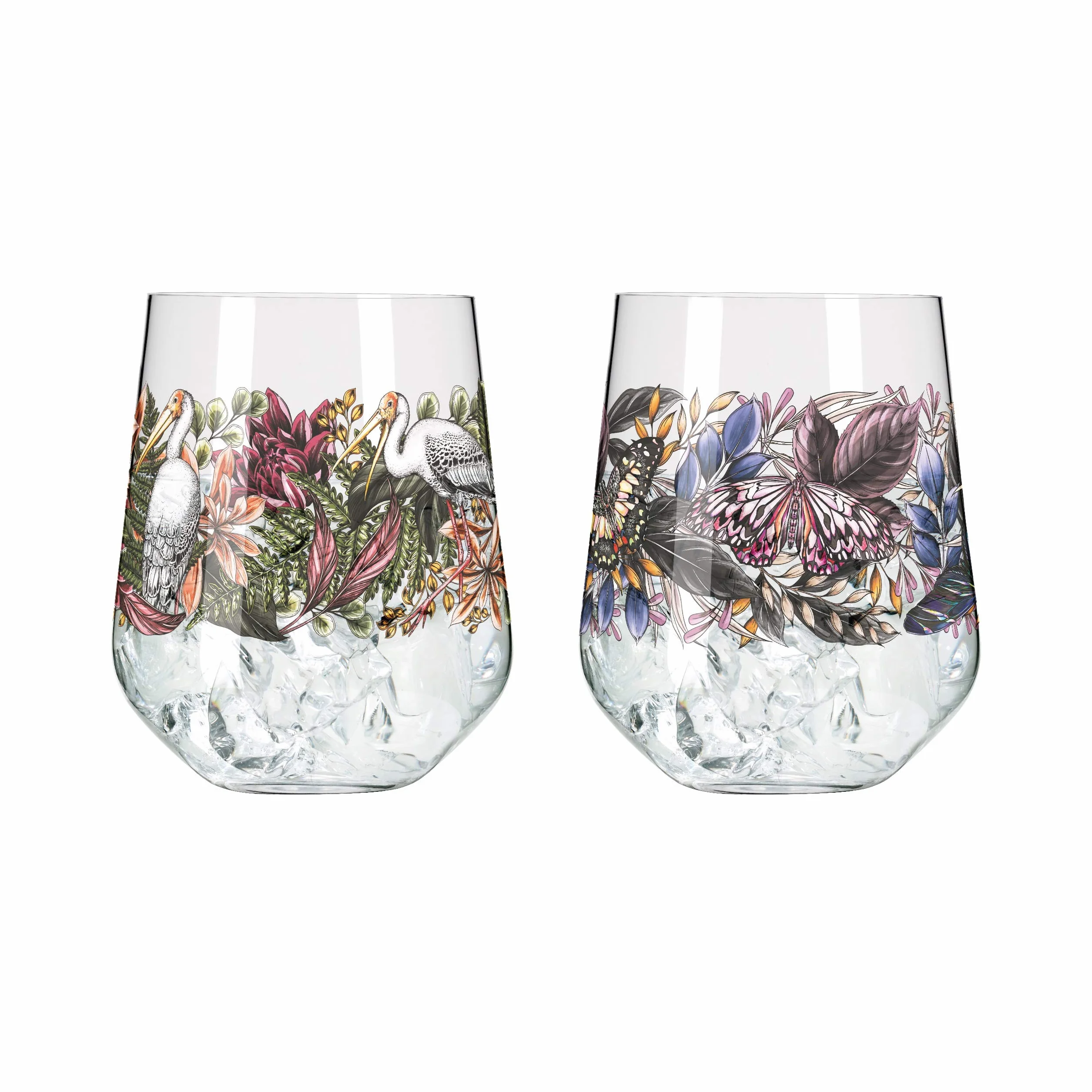 RITZENHOFF 3701001 Kieliszek do ginu, 700 ml, seria Shadow Fauna, zestaw nr 1, 2 sztuki, bocian i motyl - Made in Germany