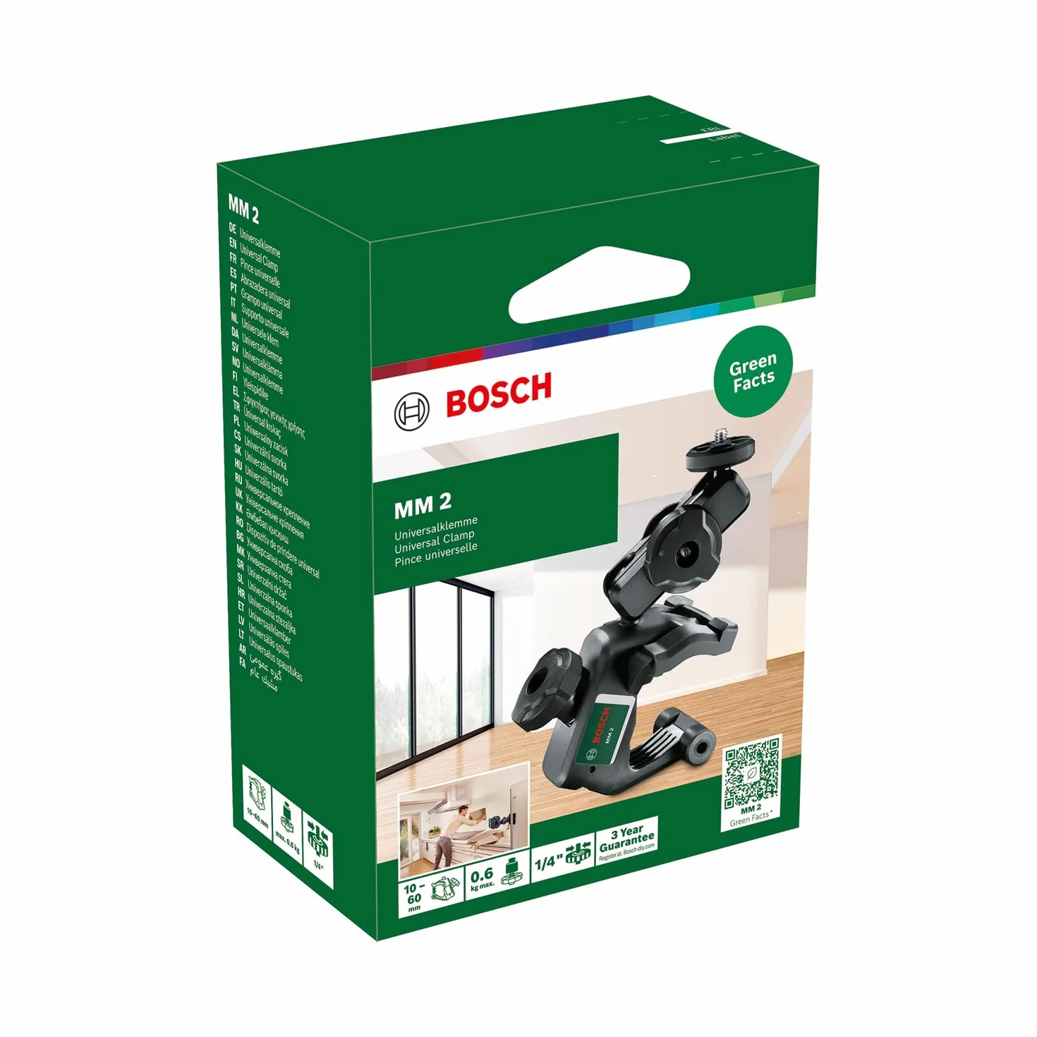 Bosch Uniwersalny uchwyt MM 2 (zakres mocowania 10–60 mm i regulacja wysokości w zakresie 40–95 mm umożliwiają szybkie i elastyczne pozycjonowanie laserów krzyżowych, opakowanie kartonowe)