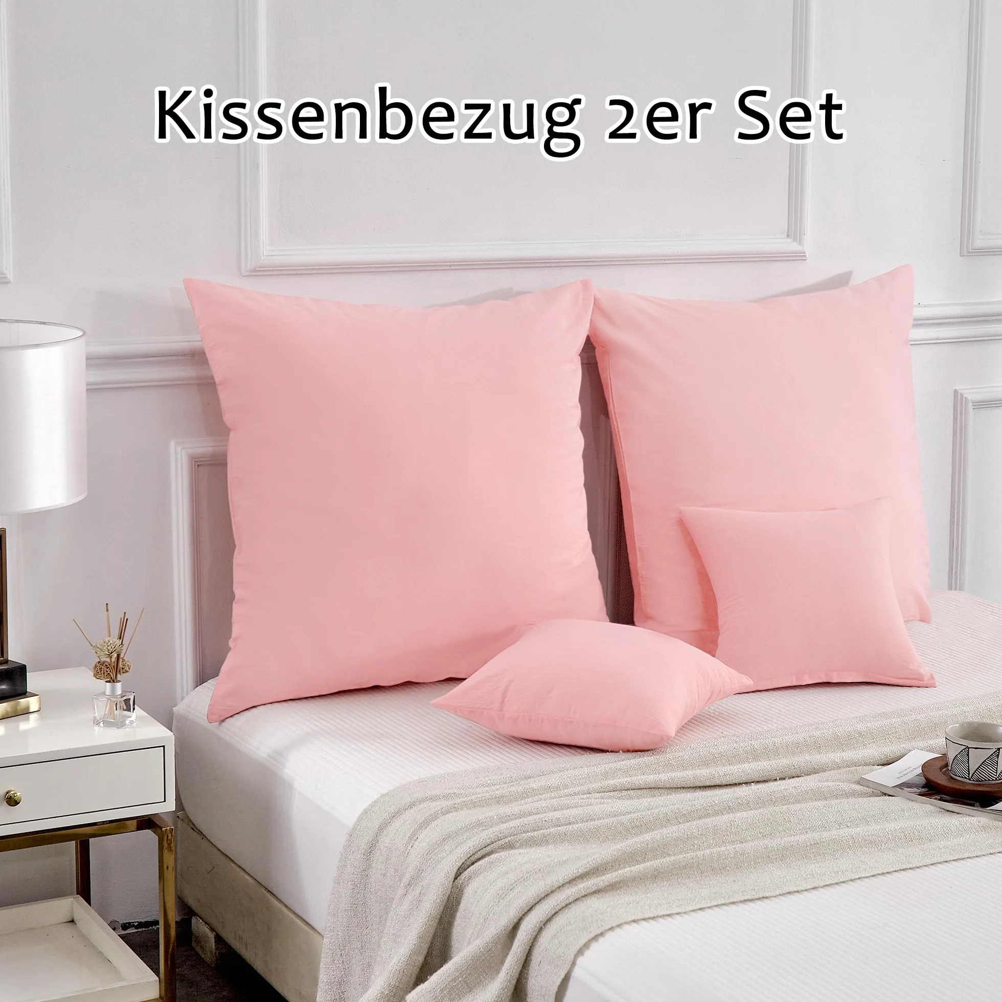 TOCOMOA Poszewka 40 x 40 cm Zestaw 2 - Poszewka na poduszkę 100% spranej bawełny z certyfikatem Oeko-Tex, wygląd lnu i oddychalności, różowe poszewki na poduszki z zamkiem błyskawicznym