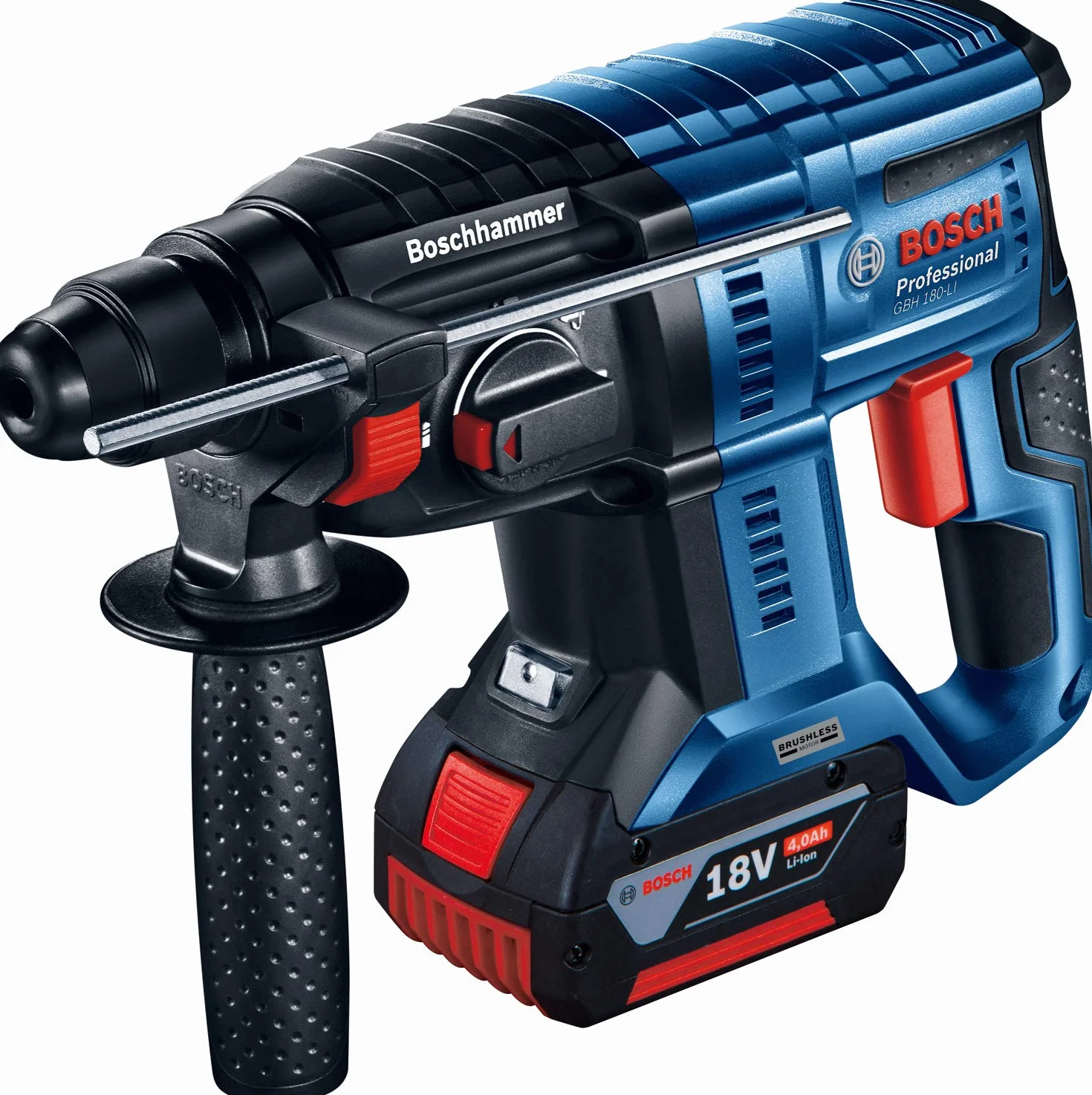 Bosch Professional system 18V: akumulatorowy młot udarowo-obrotowy GBH 180-LI (2 akumulatory GBA 18V 4.0Ah, szybka ładowarka GAL 18V-40, walizka)