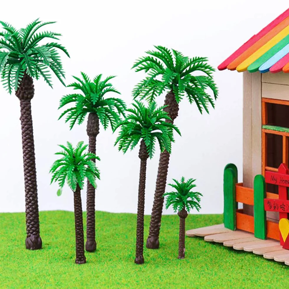 20 palm kokosowych, zielony wzór krajobrazu, plastik, dekoracja krajobrazu DIY mini dekoracja drzewa, zielona