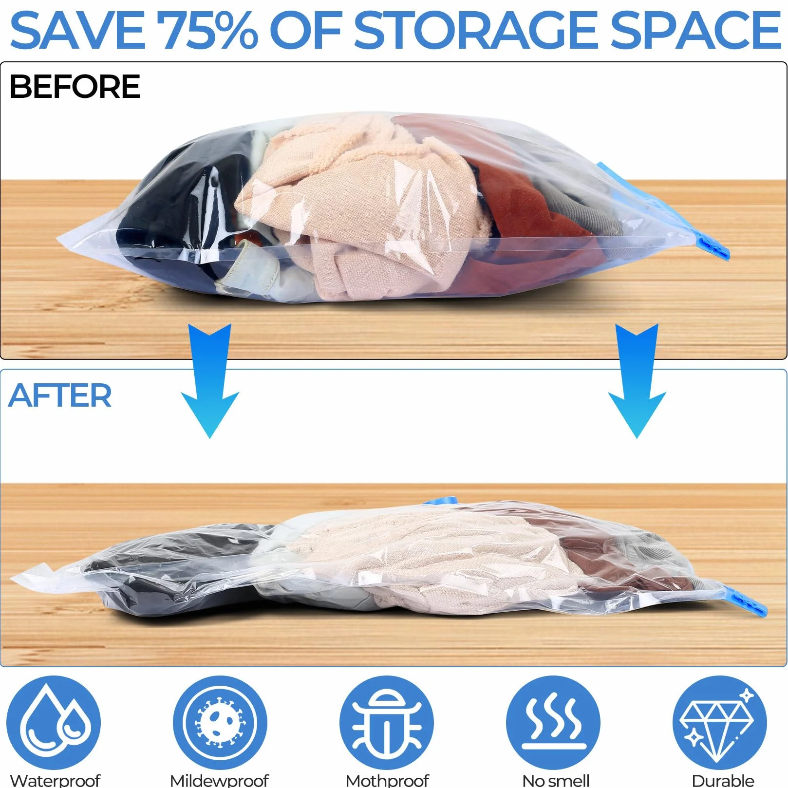 9 sztuk worków próżniowych na ubrania podróż, Vacuum Bags for Clothing Travel, Worki do pakowarki na odzież, Kompresyjne worki próżniowe na odzież, Worki próżniowe do walizki (60 × 40 cm)