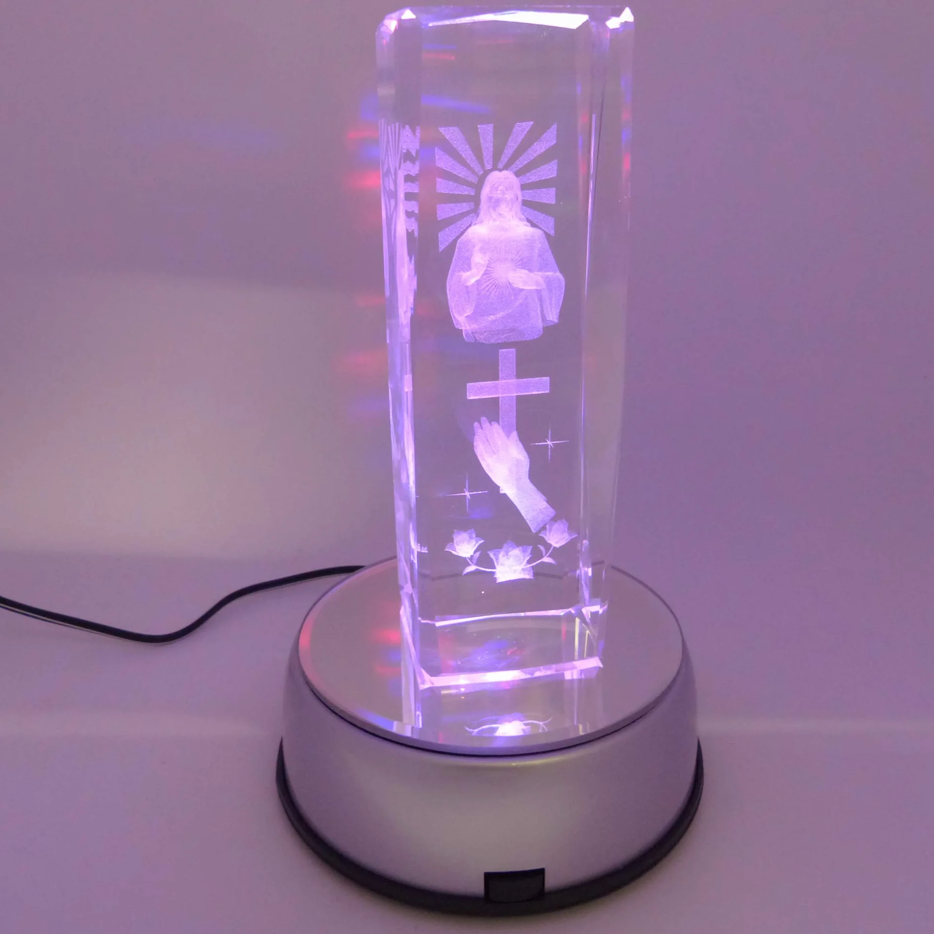 Podstawa z oświetleniem LED do podświetlania szklanych figurek, zmiennymi kolorami z 7 diod LED