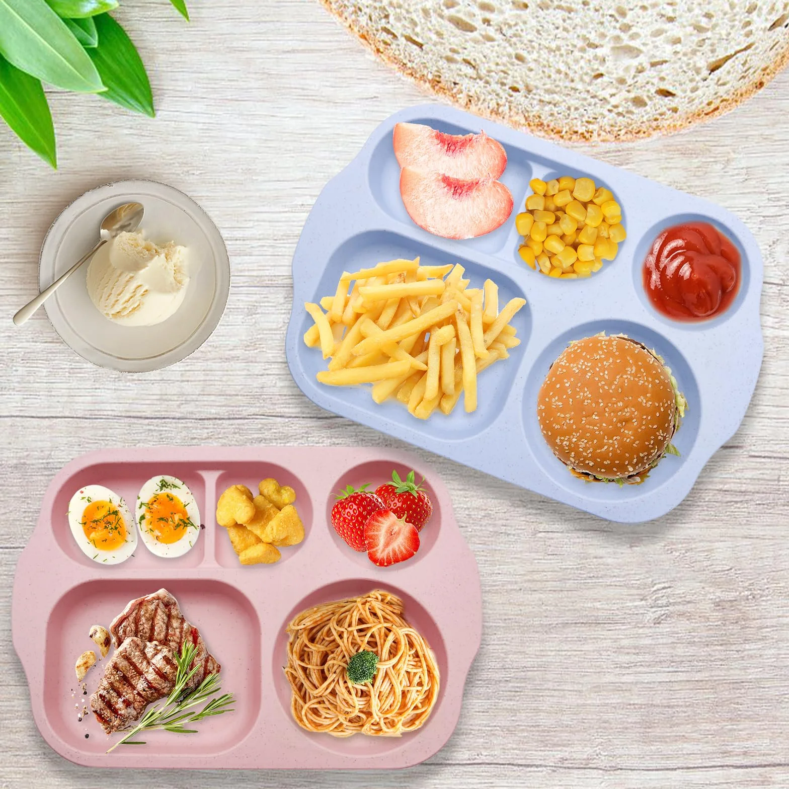 4 talerze menu, podzielone talerze, 5 przegródek, nietłukące się, z tworzywa sztucznego, talerze do serwowania diety, do kuchenki mikrofalowej i mycia w zmywarce, dla dorosłych i dzieci (zielony,