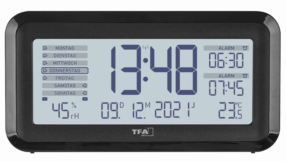 TFA Dostmann Cyfrowy budzik radiowy BOXX2, 60.2562.01, czarny, 138 x 52 mm