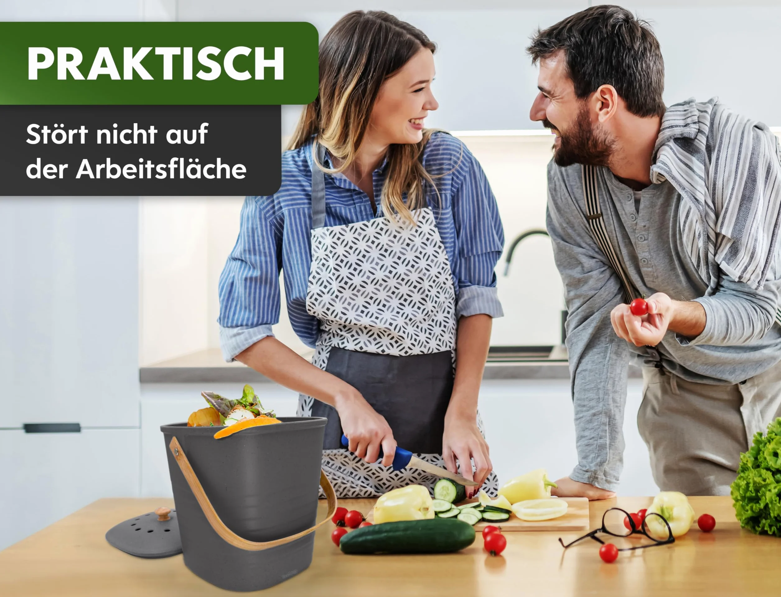 YourCasa Kosz na śmieci ekologiczny, mały, 4 l, bezzapachowy, na odpady organiczne, kosz na kompost z filtrem z węglem aktywnym, zrównoważony ekologiczny, z pokrywką, pojemnik na odpady organiczne (4